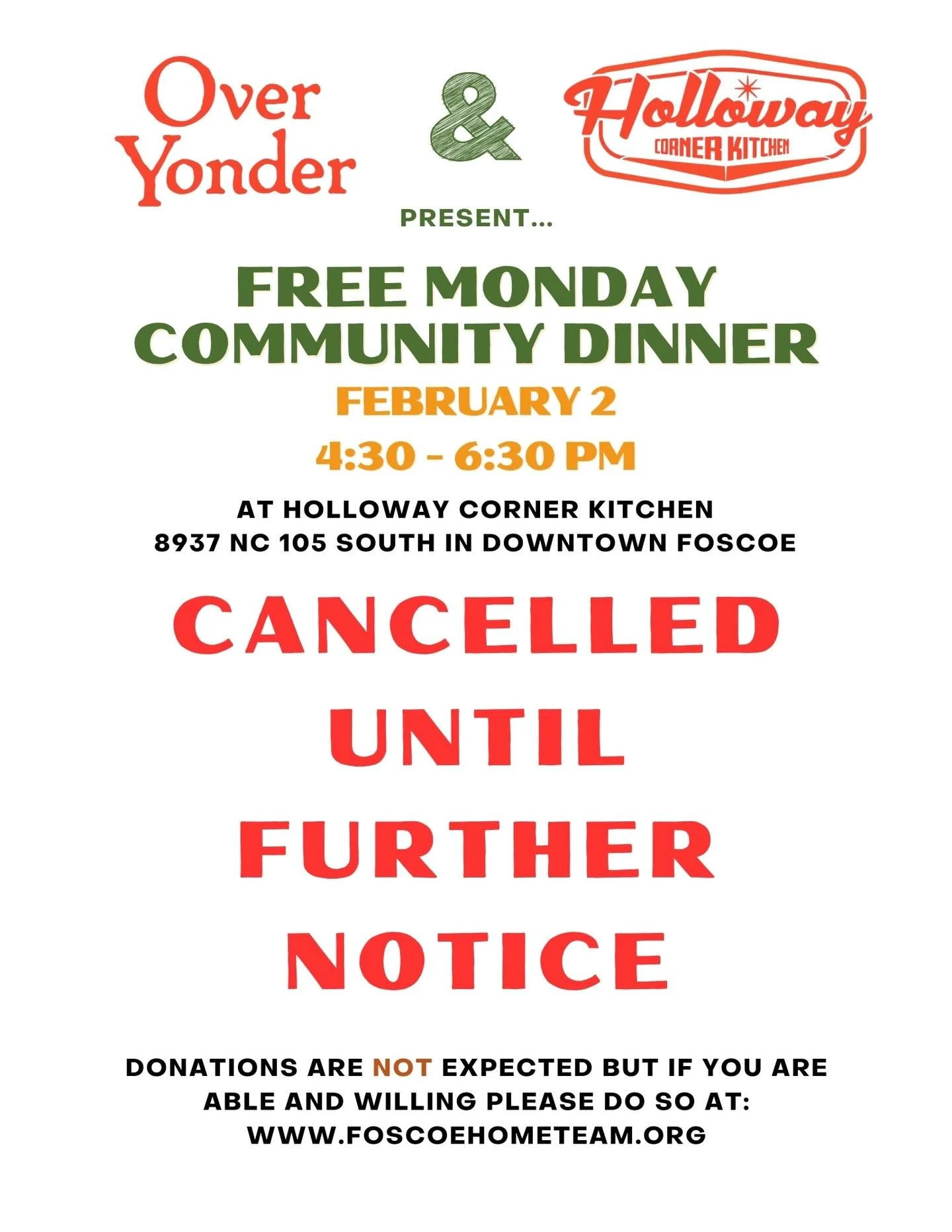 Pausing our weekly Community Dinners to catch our breath and shovel out. Stay tuned for details!
#hollowaycormerkitchen