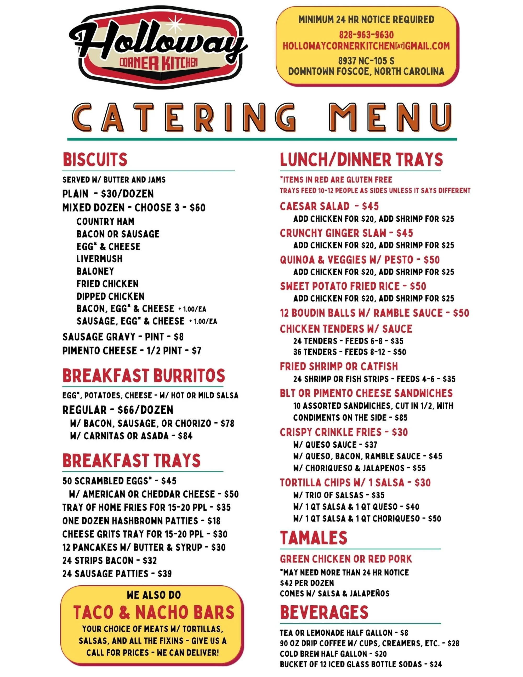 If you&rsquo;re feeding a bunch of folks, @hollowaycornerkitchen can help!!! Our deliciously updated CATERING MENU is live and ready for your next gathering!! #holloeaycornerkitchen