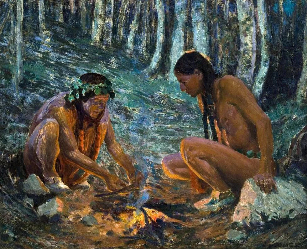 American Indians Seated by a Campfire