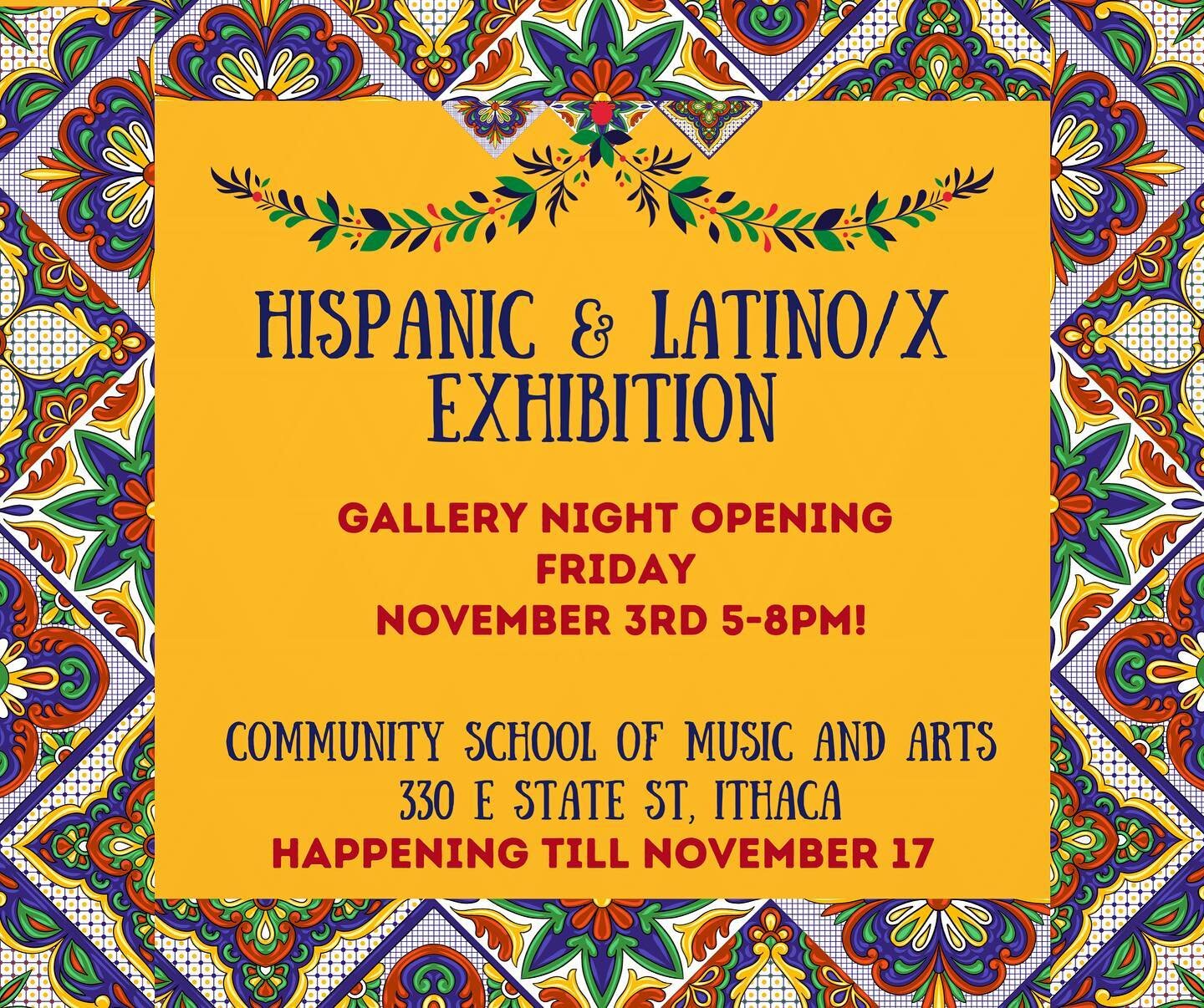 Join us for the final opening of &ldquo;Showcasing Hispanic &amp; Latin&oslash; Artist around Upstate NY&rdquo; Exhibition at @csma.ithaca !

@cayetanovalenzuela 
@fernanda.artstudio 
@paintingmujeres 
@dropitlopez47 
@cruz.illustrations 
@yenospina 