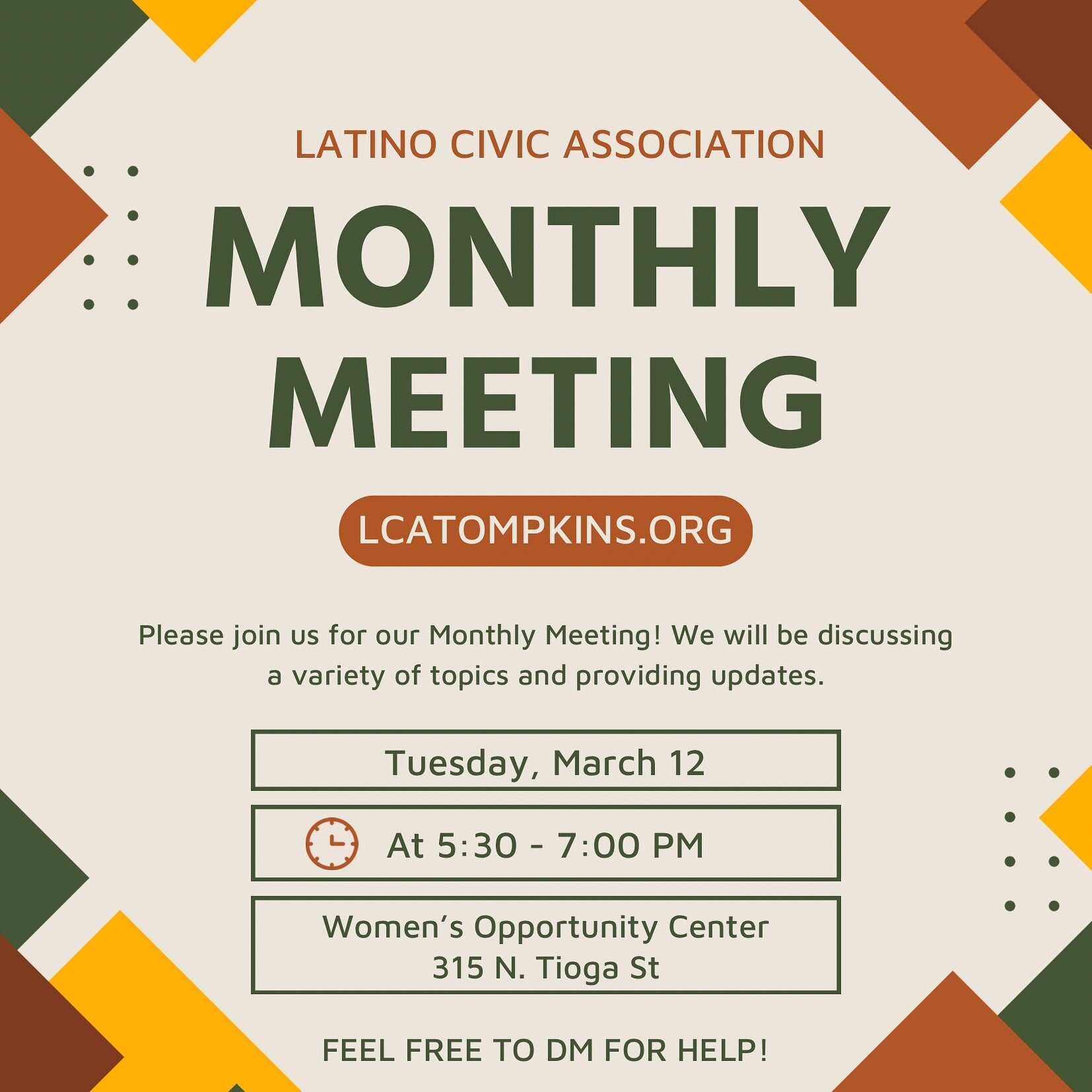 Join us this Tuesday! We will be meeting at the @womensopportunitycenter to talk about the new board, upcoming goals, and upcoming immigrant help.

go to: LCATOMPKINS.ORG , if you have any questions, or DM us! 

#ithaca #ithacacollege #cornell #downt