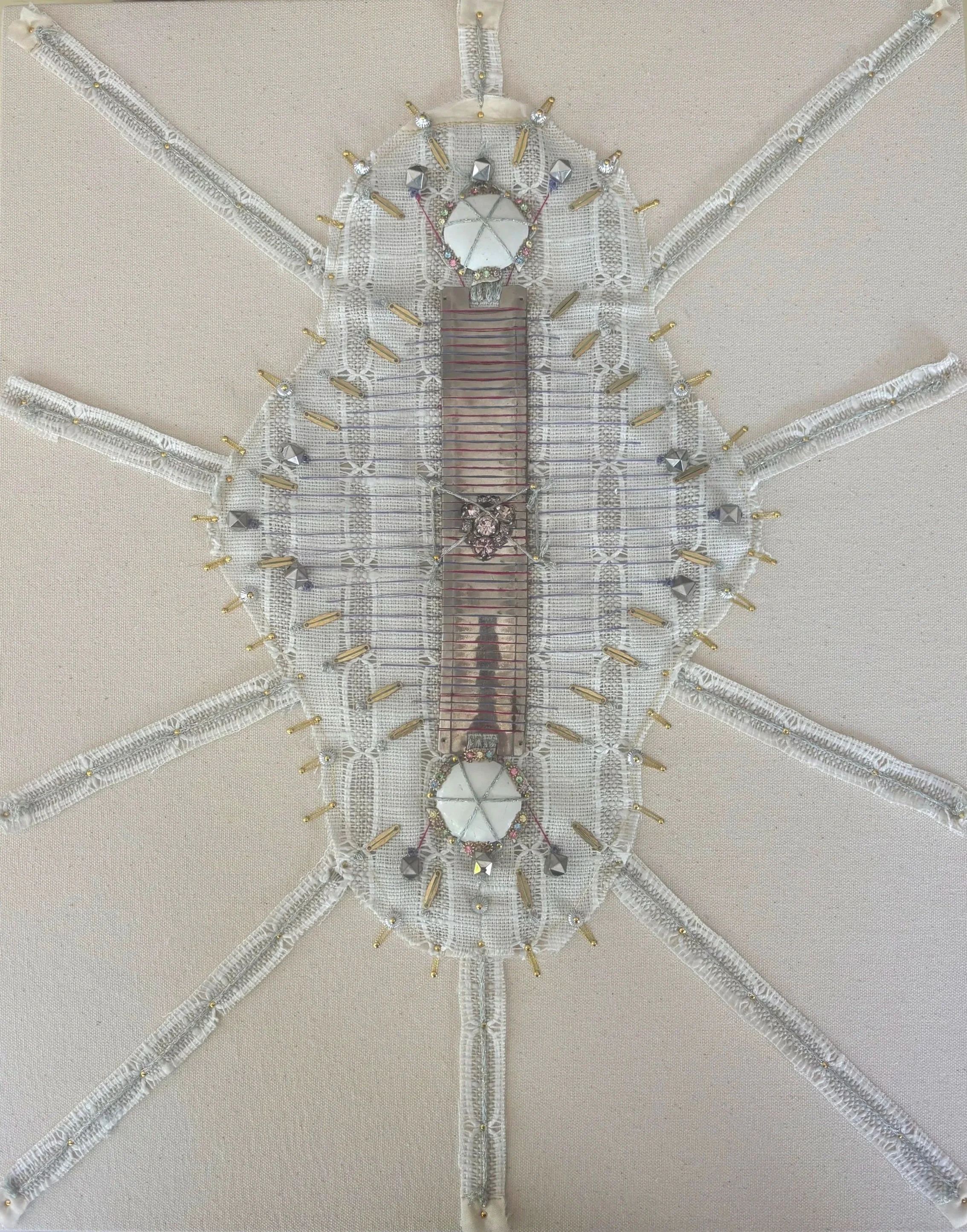 Assemblage on canvas over panel, 20 x 16", 2025