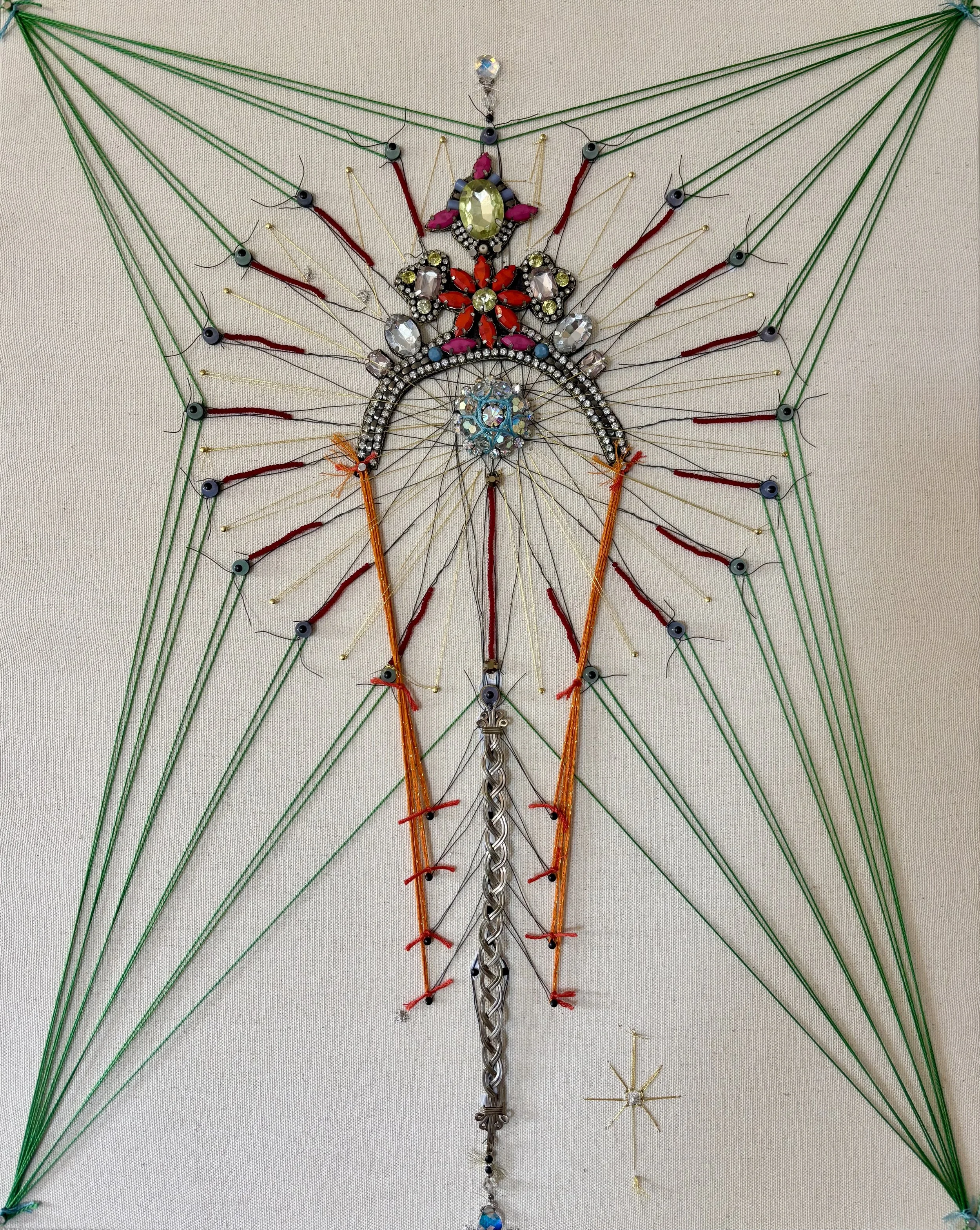 Totem for Lightness - Assemblage on canvas over panel, 20 x 116, 2026