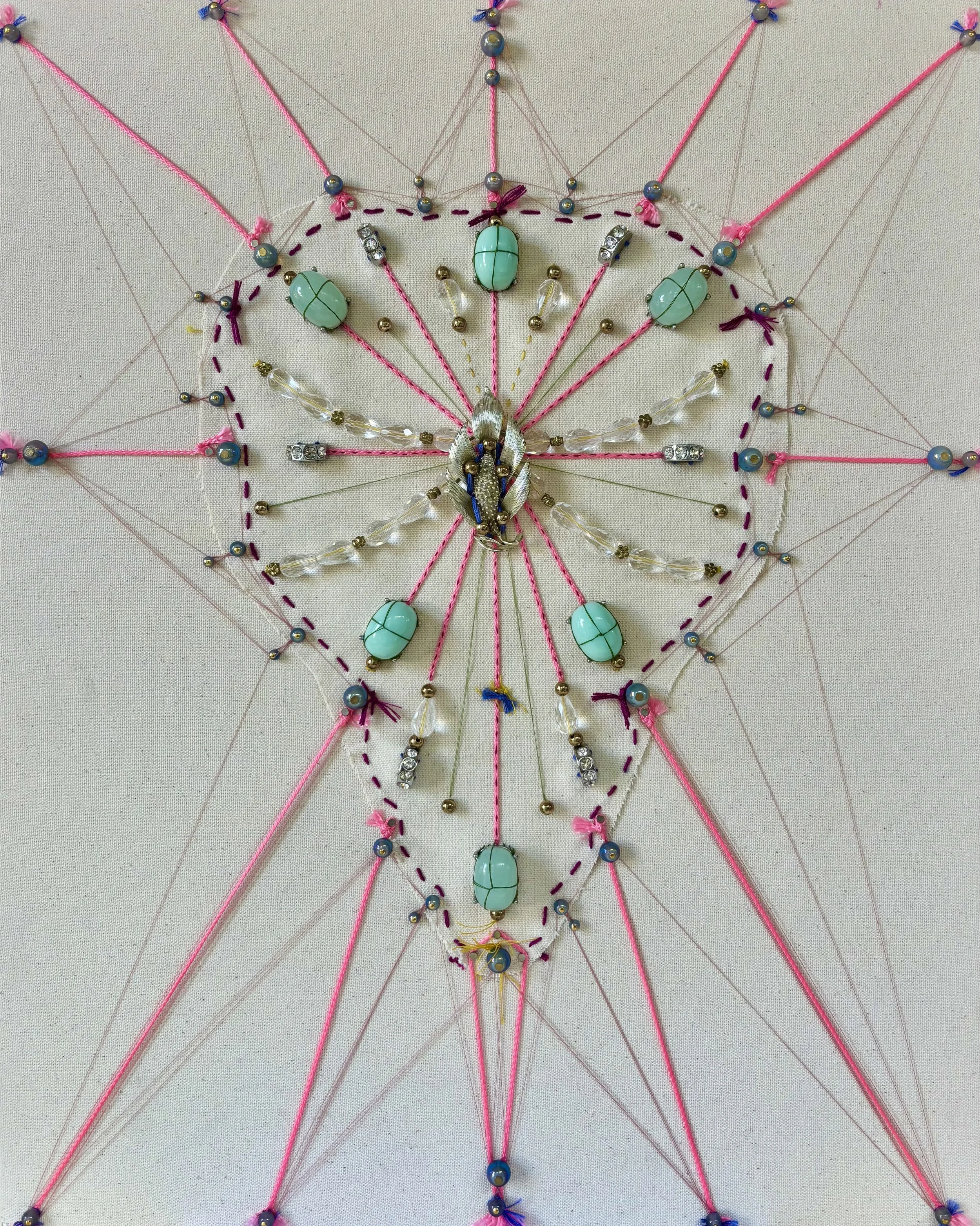 Totem for Heart Centeredness - Assemblage on canvas over panel, 20 x 16", 2025