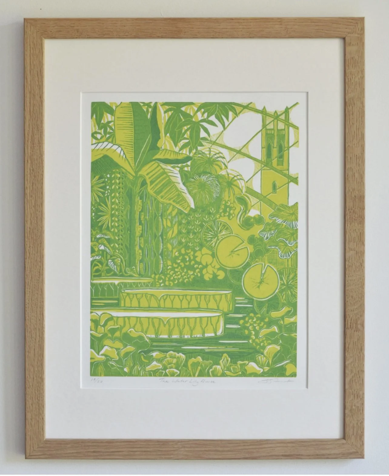 Framed Water Lily House linocut print