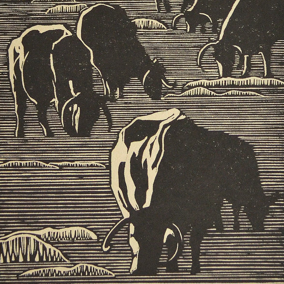 Christ Church cows - original linocut print