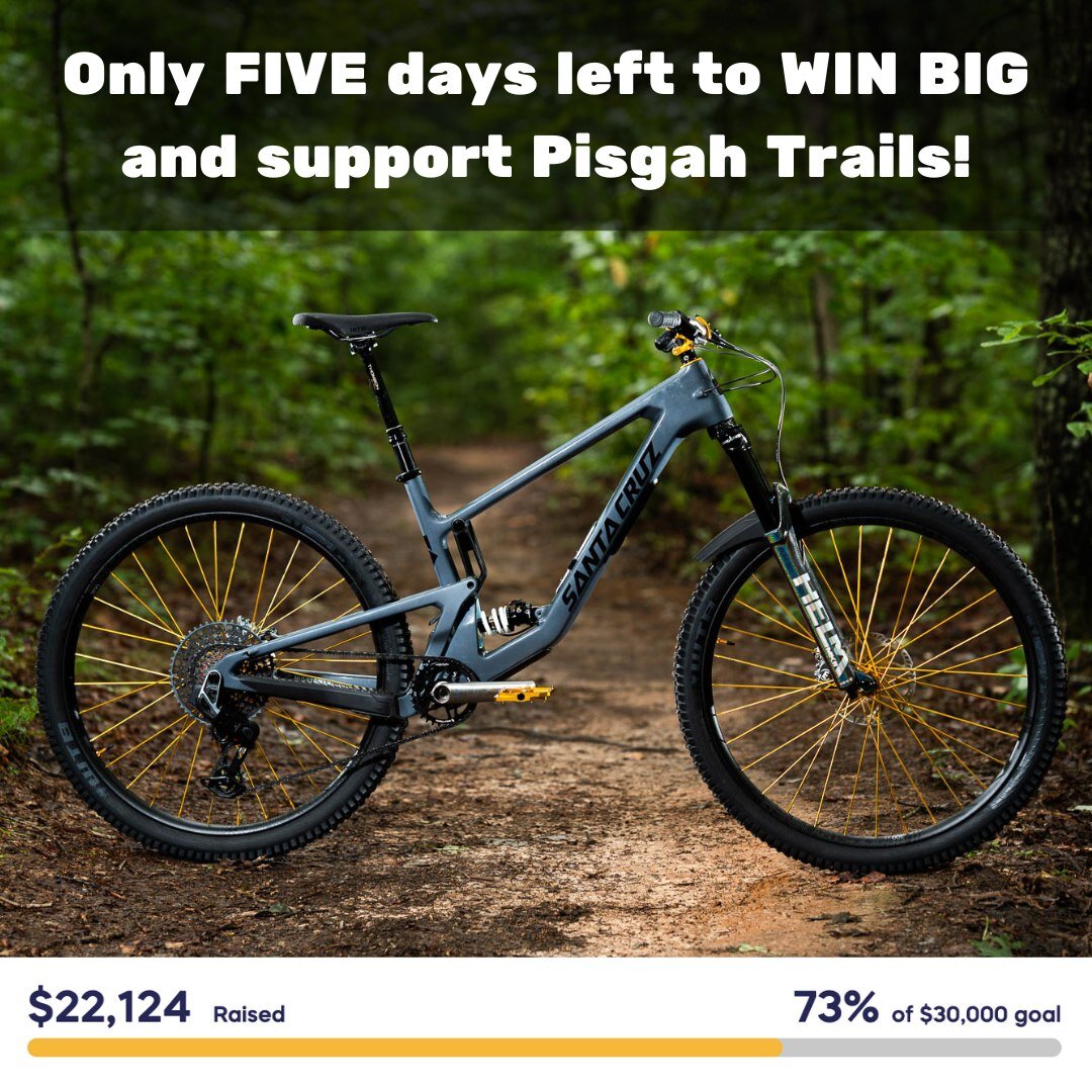 We're at 73% of our $30,000 goal! 

Pisgah Area SORBA, in collaboration with industry partners including The Hub and Pisgah Tavern , Santa Cruz Bicycles, Industry Nine, Cane Creek, WTB, Magura, SRAM, and Thomson, is excited to present an exciting opp