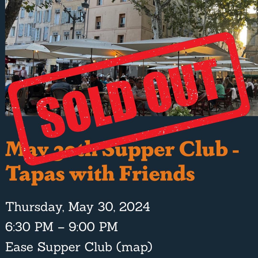 Y&rsquo;all love some Tapas with Friends! Our May 30th event has sold out but never fear, there is always uno mas at Ease Supper Club! 

We will host Tapas, Take Two, on June 6th - tickets will become available for purchase May 6th at 6:30 pm.  Make 