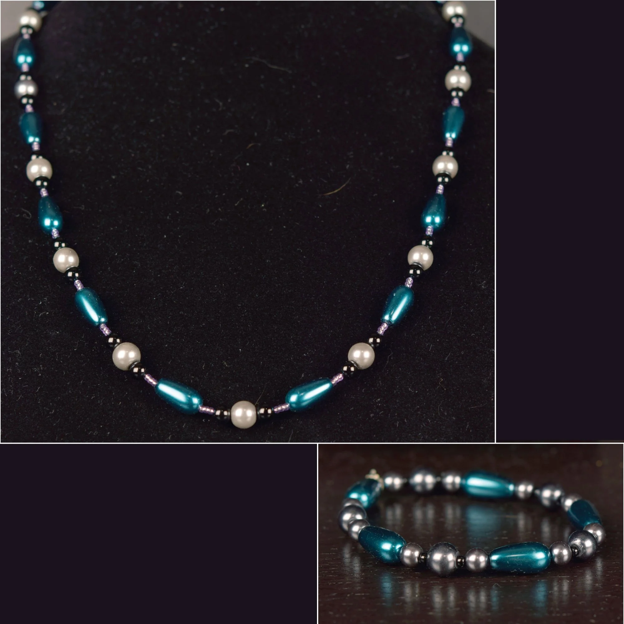 Blue, Black and Silver Necklace and Bracelet Set