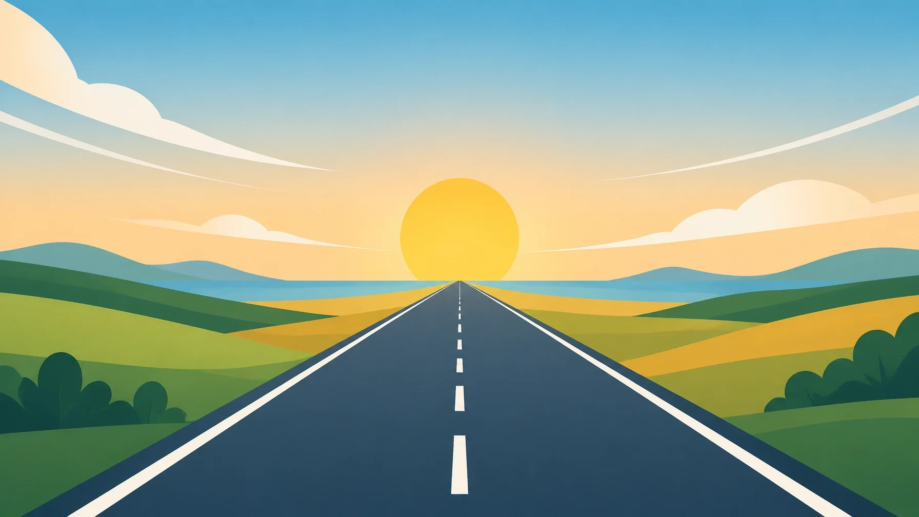 A minimalist illustration of a straight, clear road stretching toward the horizon, representing the clarity of a simple business path.