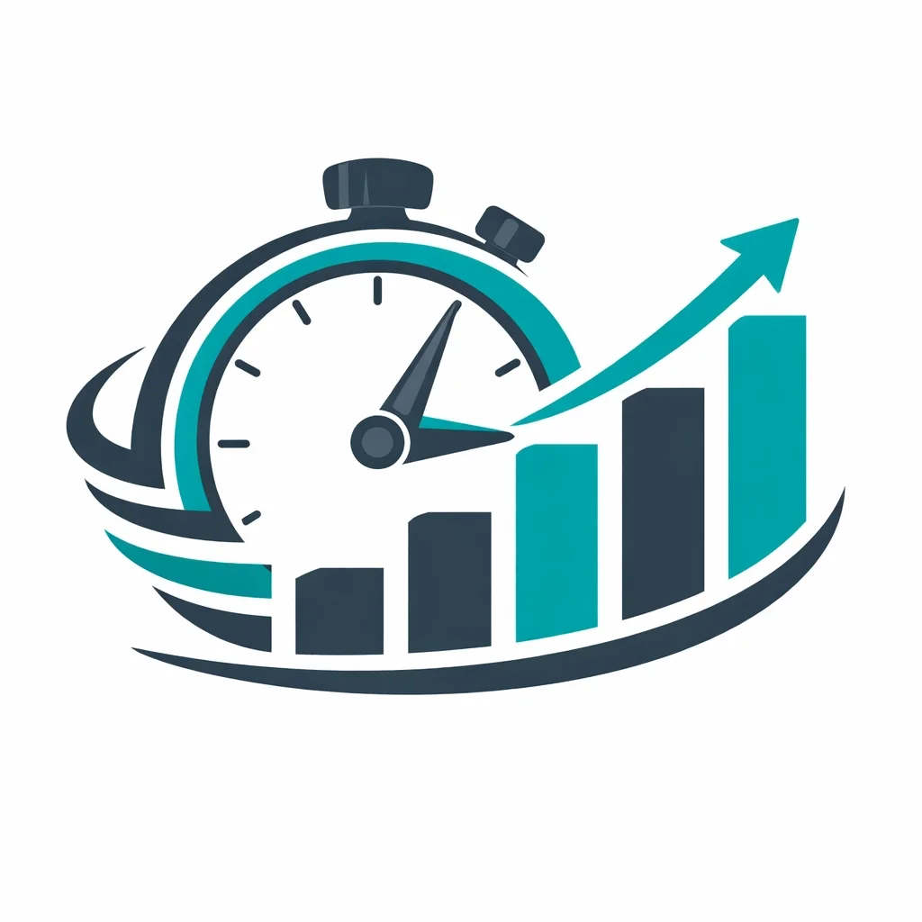 SEO alt text: Productivity and efficiency concept with stopwatch and rising performance graph symbolizing time management gains.