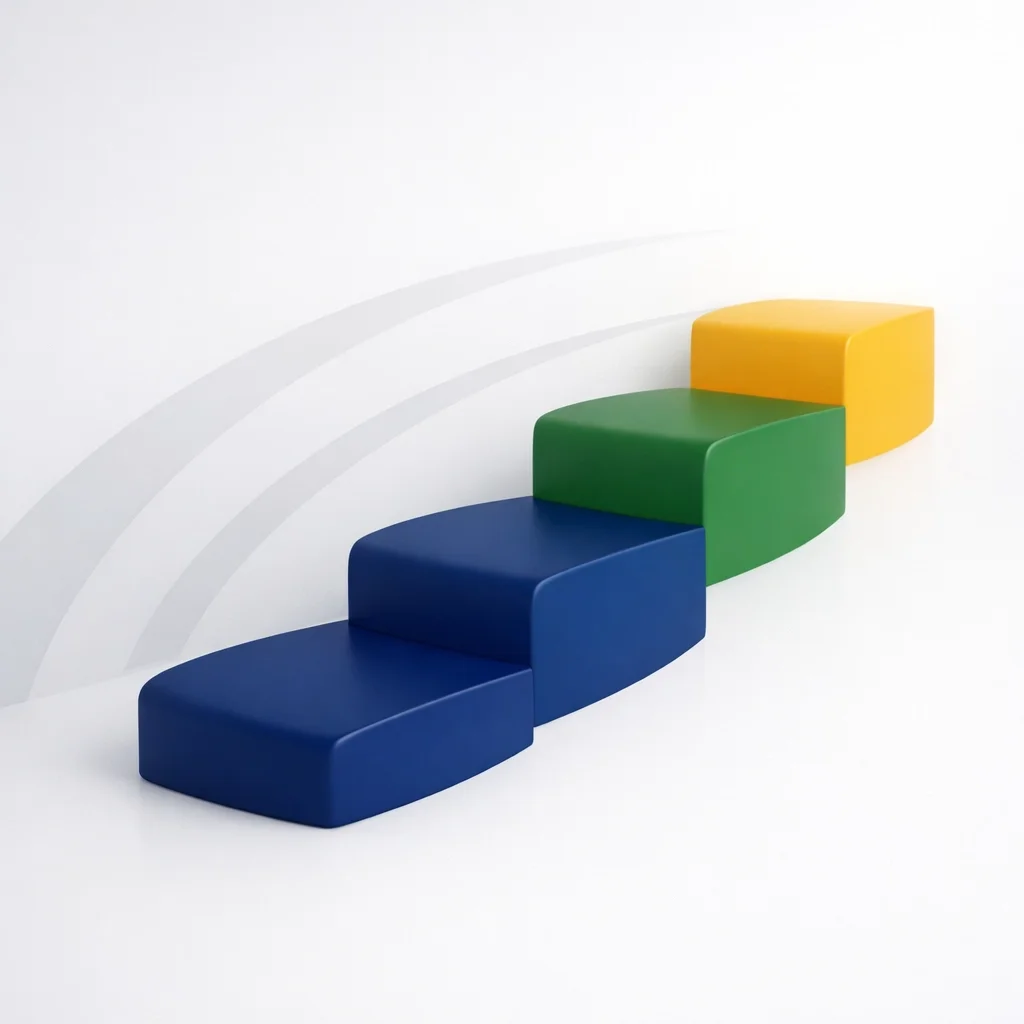 Stacked blocks forming an upward path, symbolizing structured progress, step-by-step improvement, and scalability.
