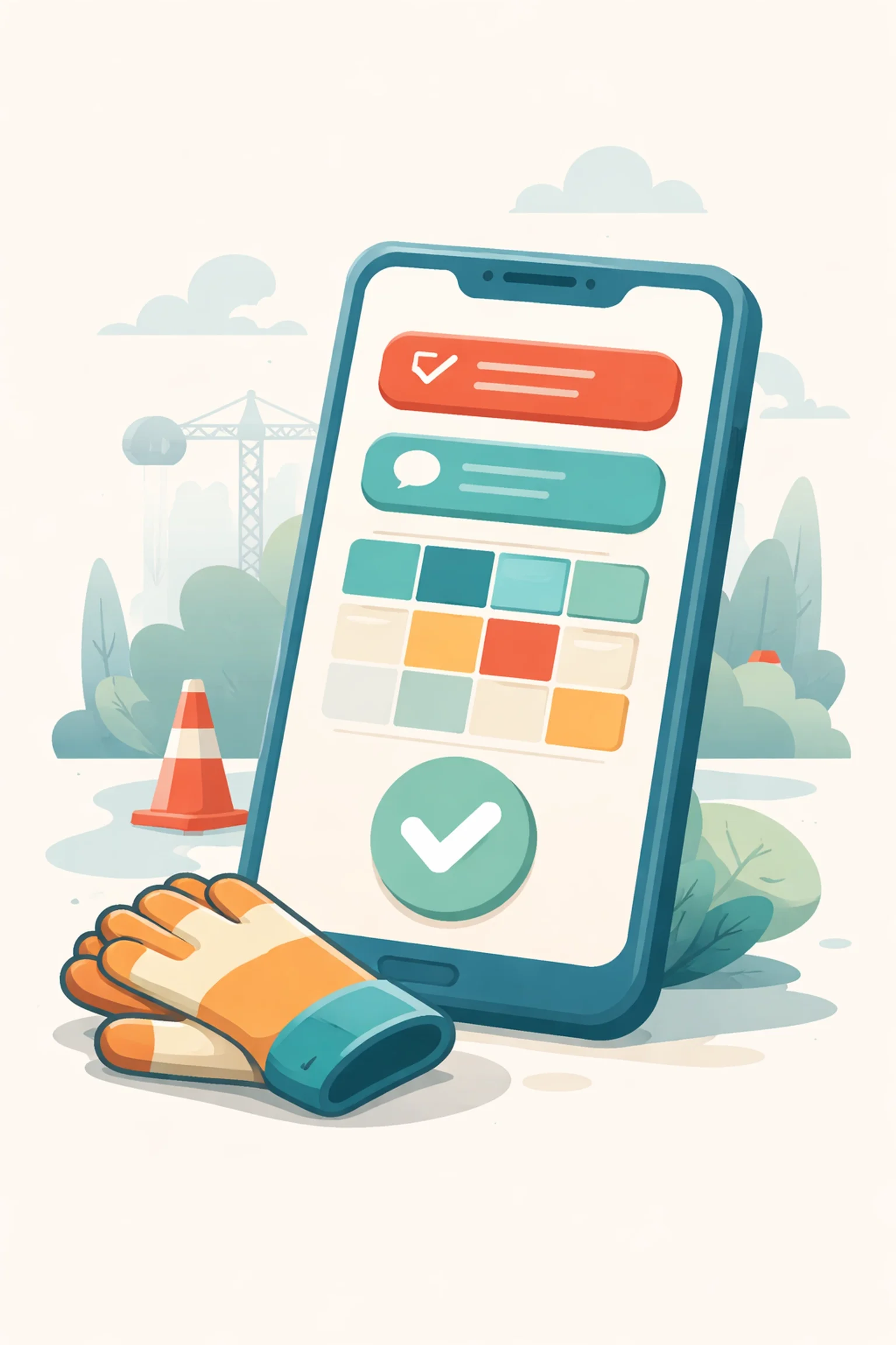 Mobile app interface illustration showing task completion and approval, symbolizing digital job tracking and field workforce management