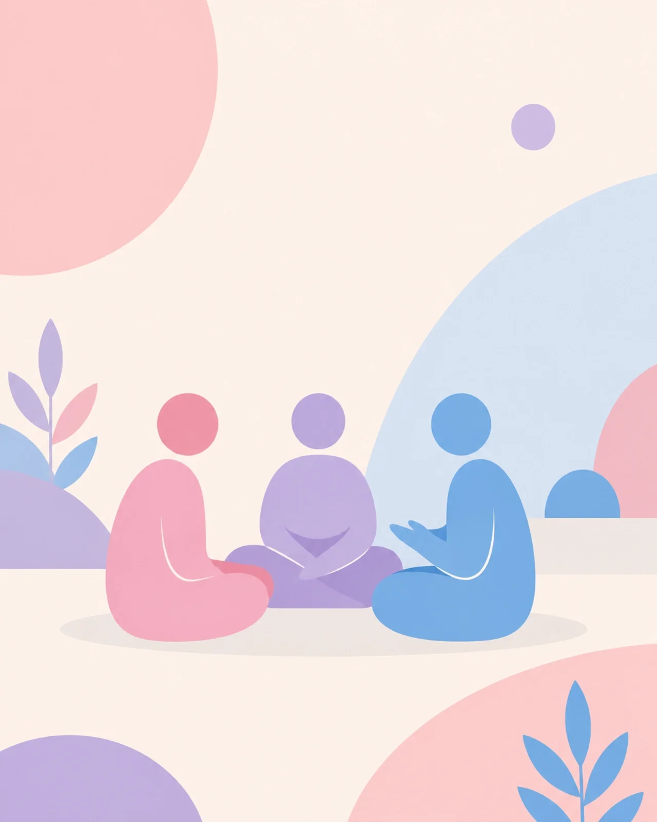 Minimalist illustration of abstract figures in a calm space, representing the peace of mind and stability of a healthy team.