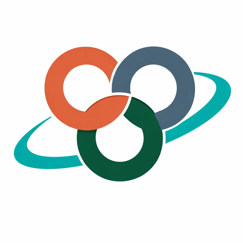 Abstract circular network logo with interlocking rings representing integration, connectivity, and unified systems.