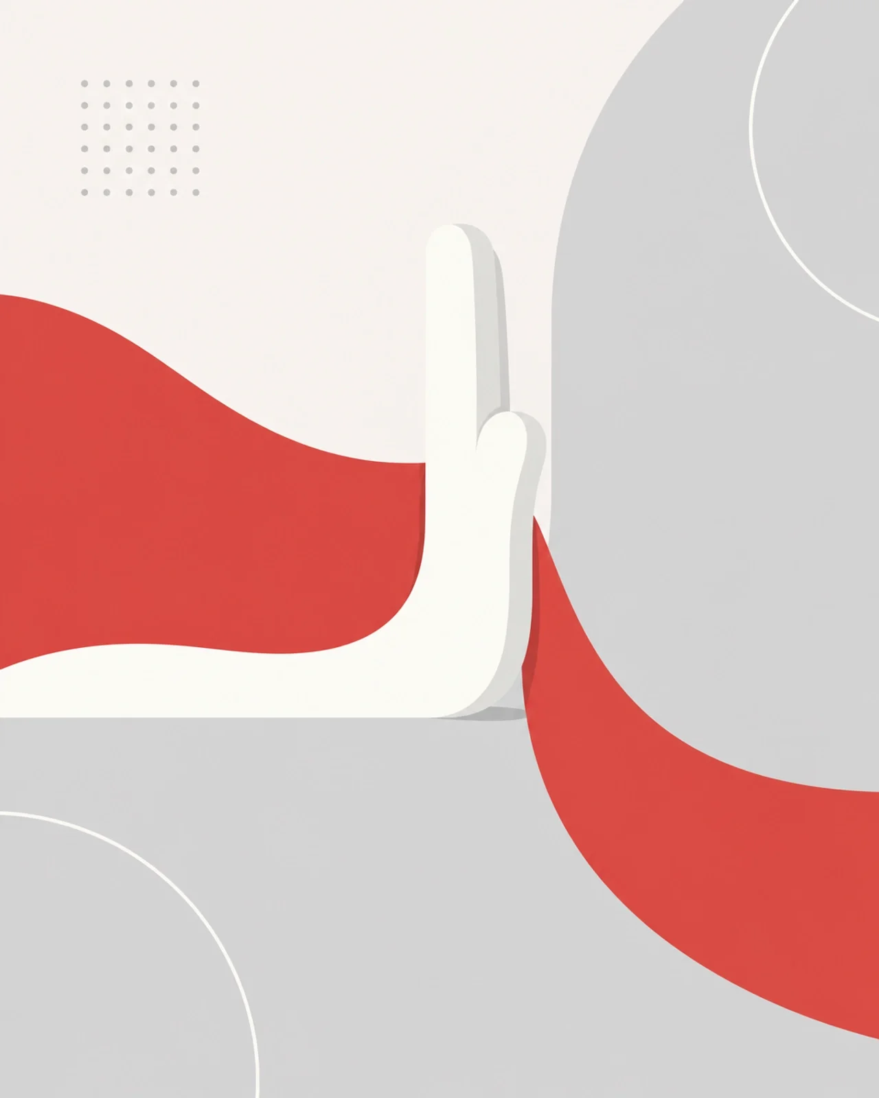 Abstract minimalist graphic representing the power to gracefully redirect a bad deal or say "no" with bold red and grey tones.