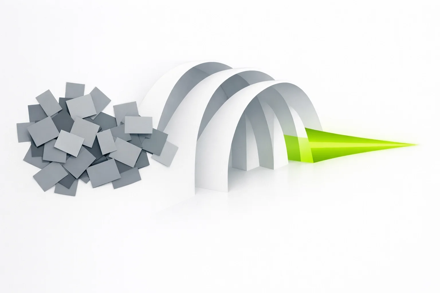 Abstract illustration of chaotic tasks being streamlined into an efficient workflow, representing automation, organization, and improved productivity.