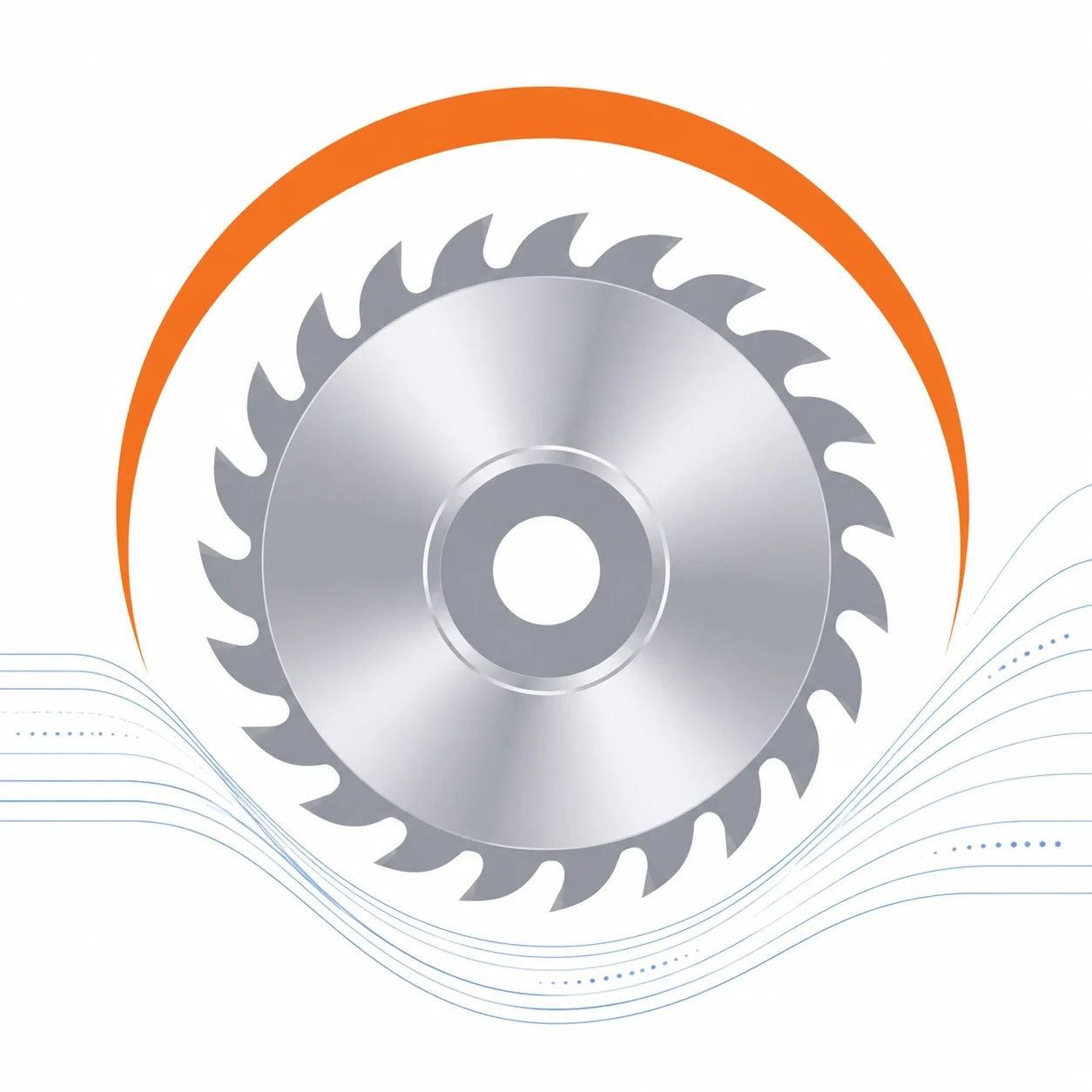 Circular saw blade with clean geometric background, symbolizing cutting inefficiencies, precision tools, and operational efficiency.