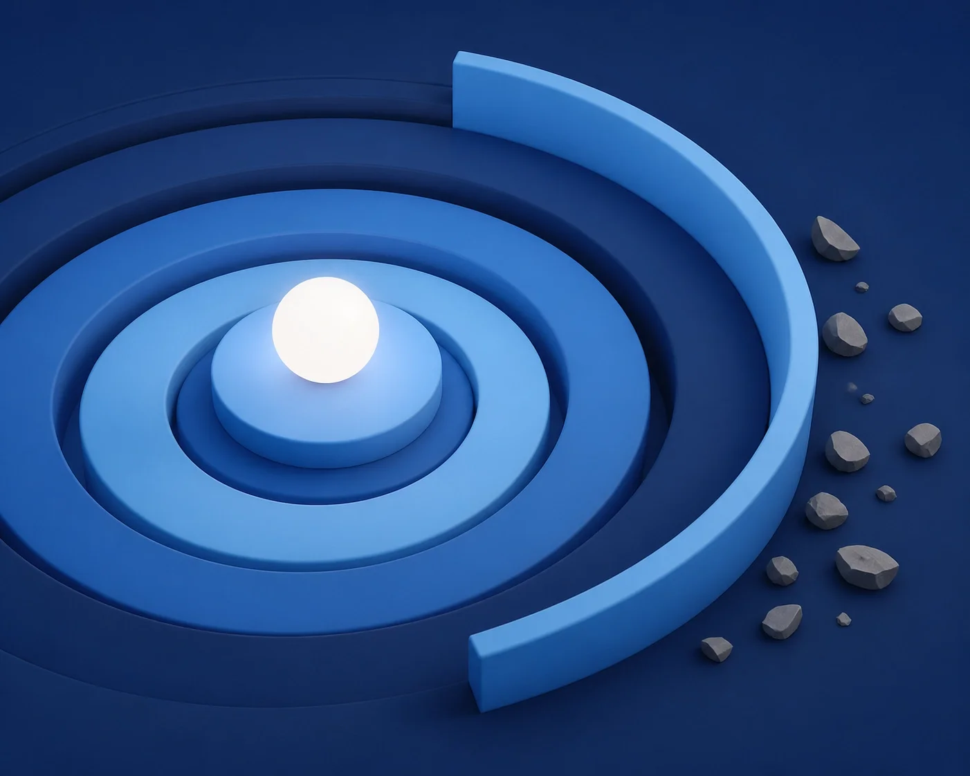 Geometric circles and barrier representing the containment of profit leaks and operational control.
