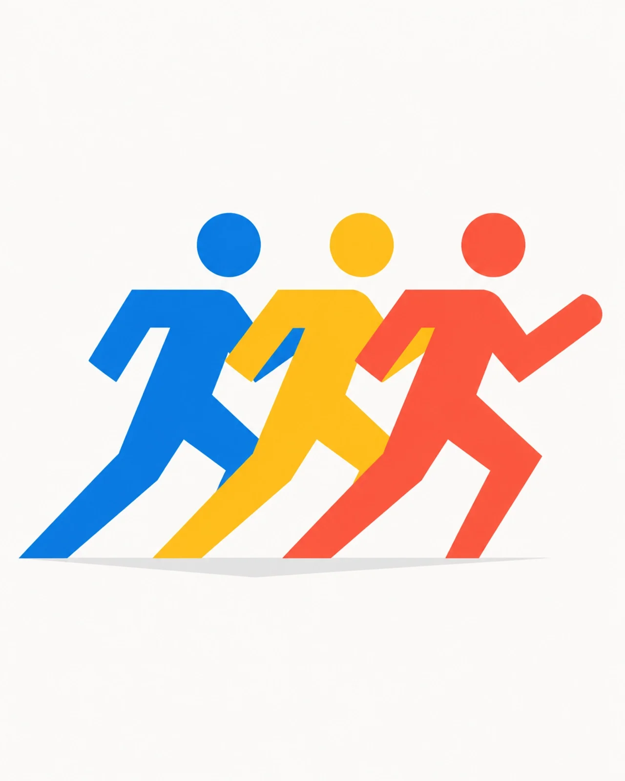 Three minimalist geometric figures moving together in one direction, representing a team with high momentum and low friction.