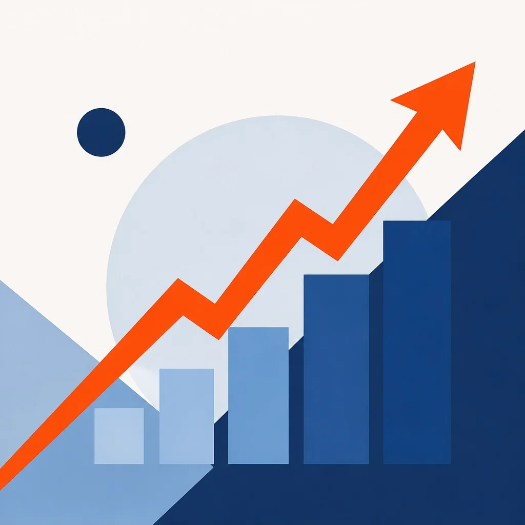 Abstract minimalist illustration showing a bold upward trend line cutting through geometric shapes