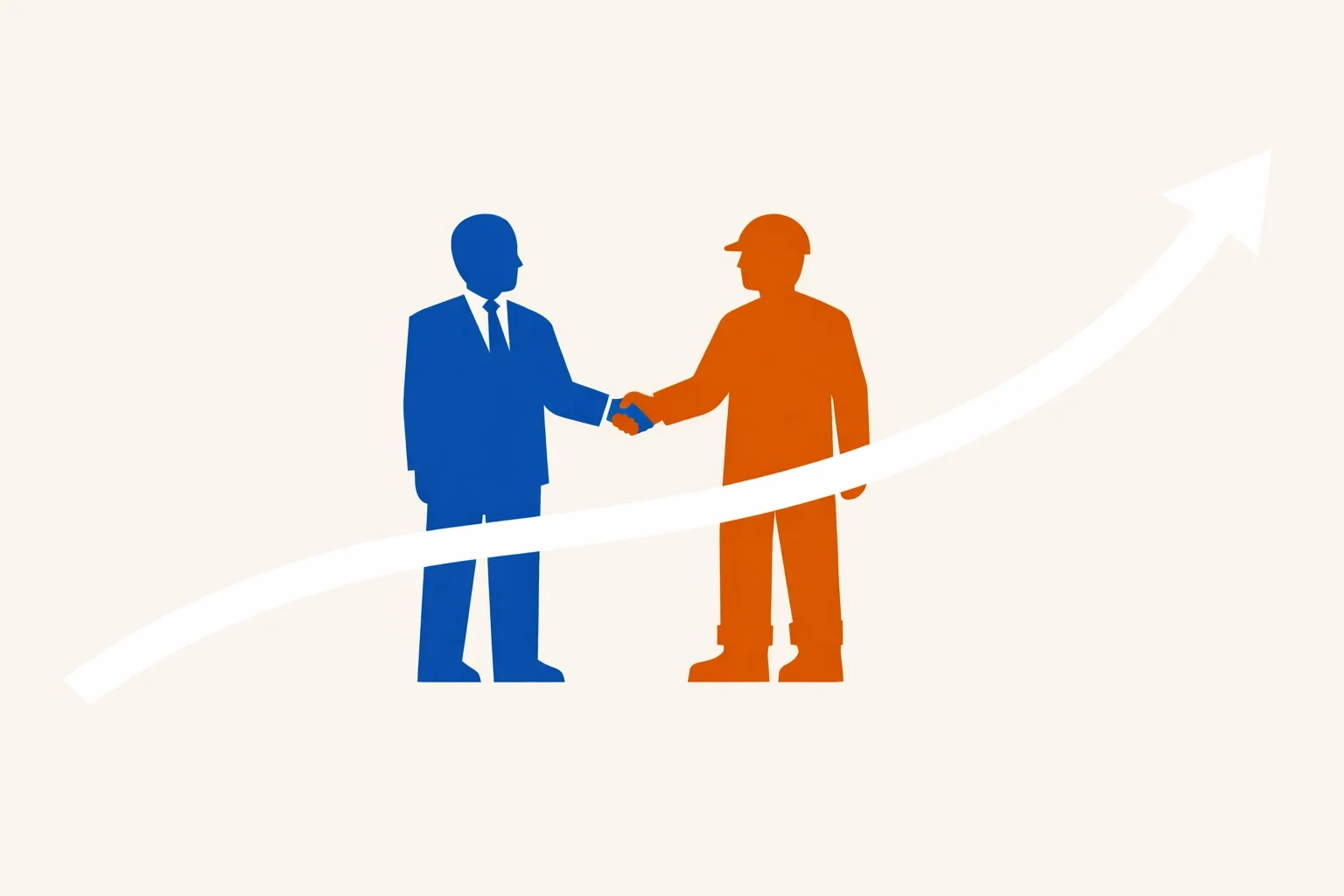 Business partnership handshake between company leader and field worker representing collaboration and growth.