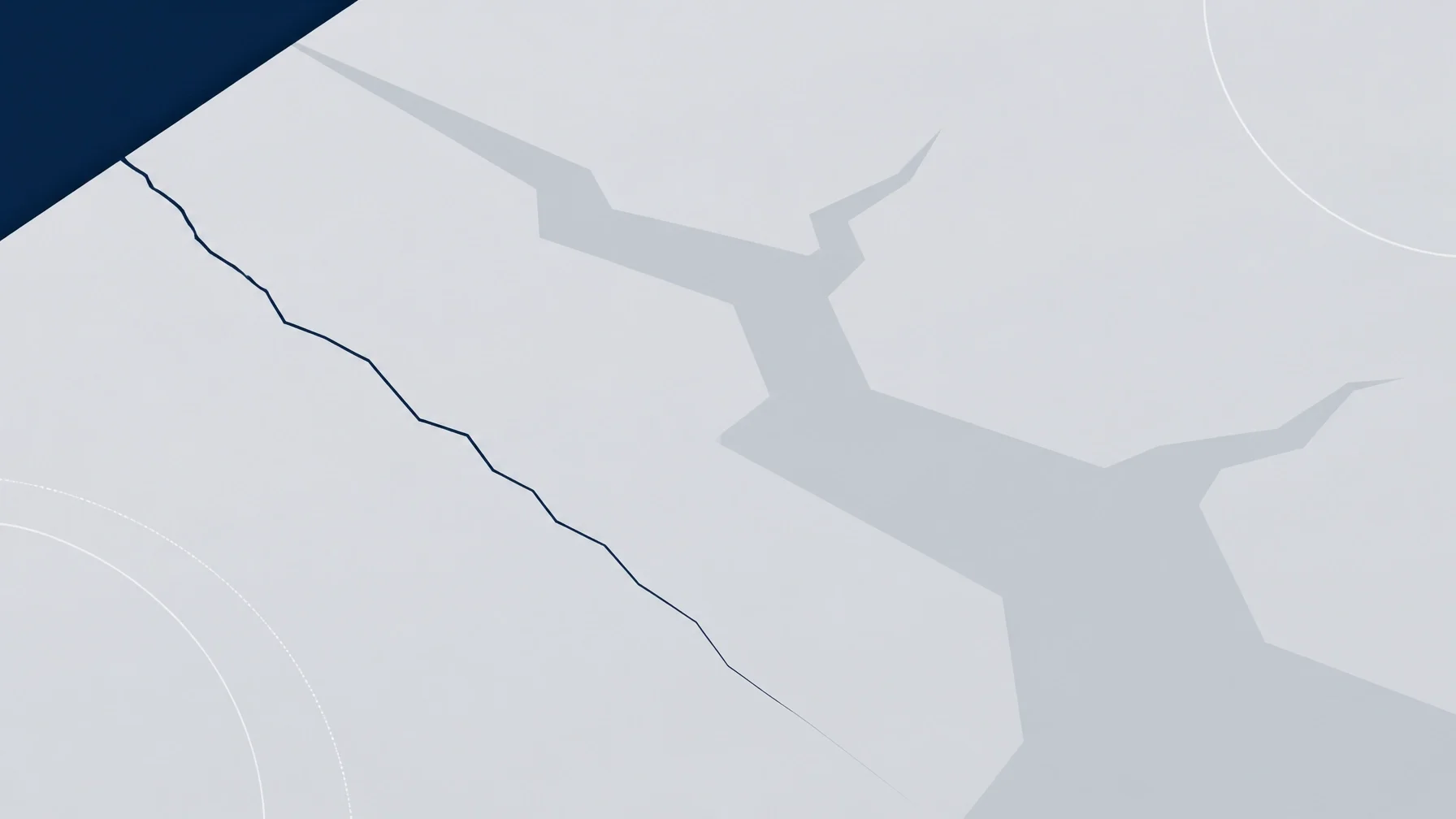 Minimalist abstract illustration of a widening crack spreading across a surface, symbolizing operational breakdowns, growing business problems, infrastructure failure, or unresolved issues escalating over time.
