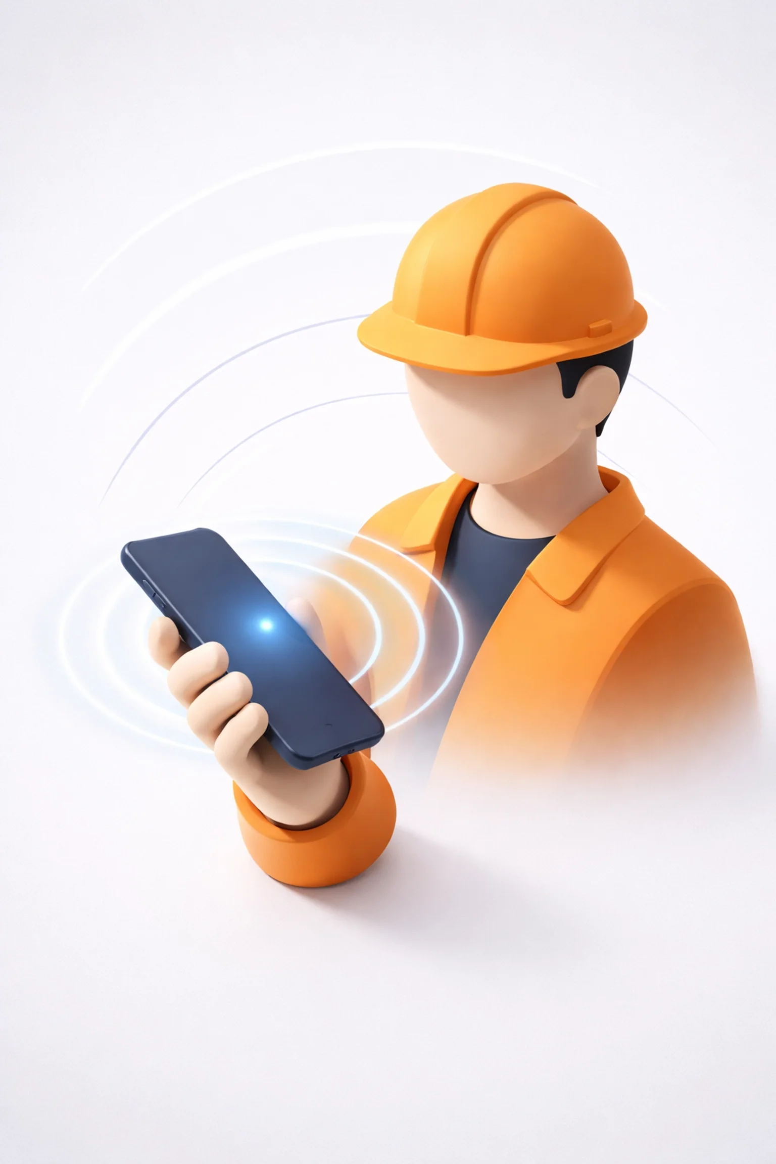 illustration of a construction worker using a smartphone, symbolizing mobile time tracking and on-site workforce communication
