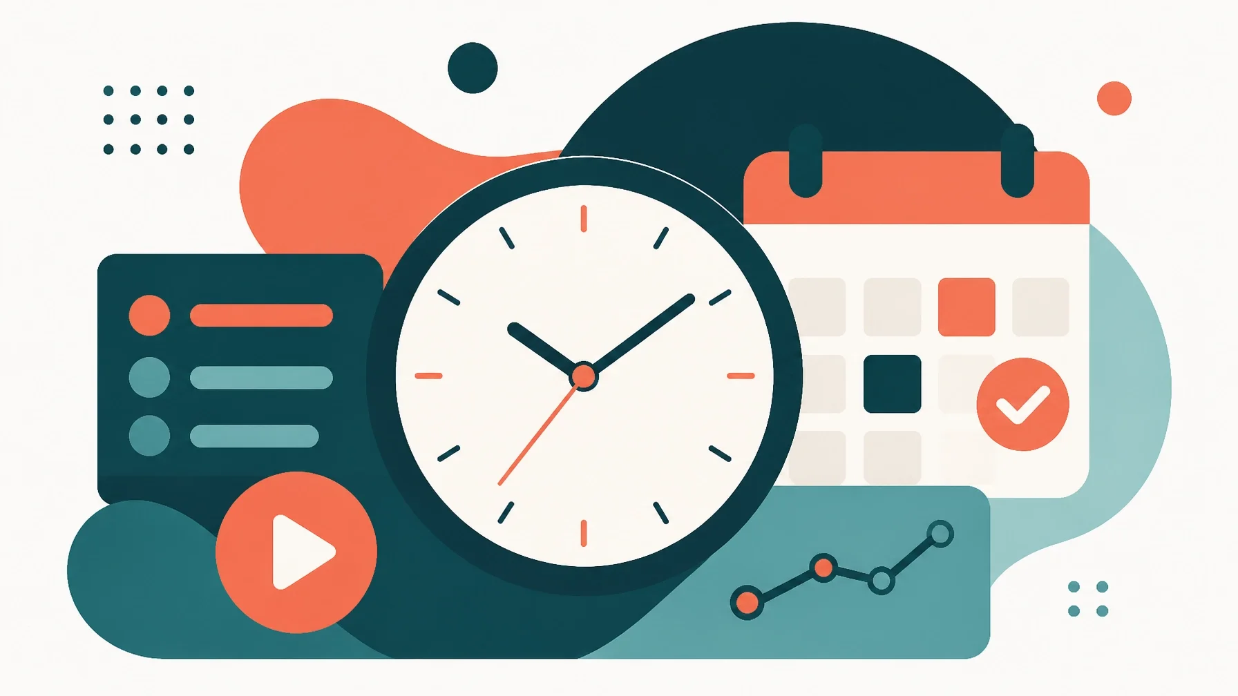 Abstract clock face and calendar symbols representing digital workflow