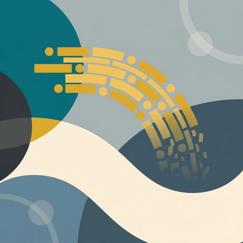 Abstract illustration of flowing data blocks across curved paths, representing streamlined processes and operational optimization.