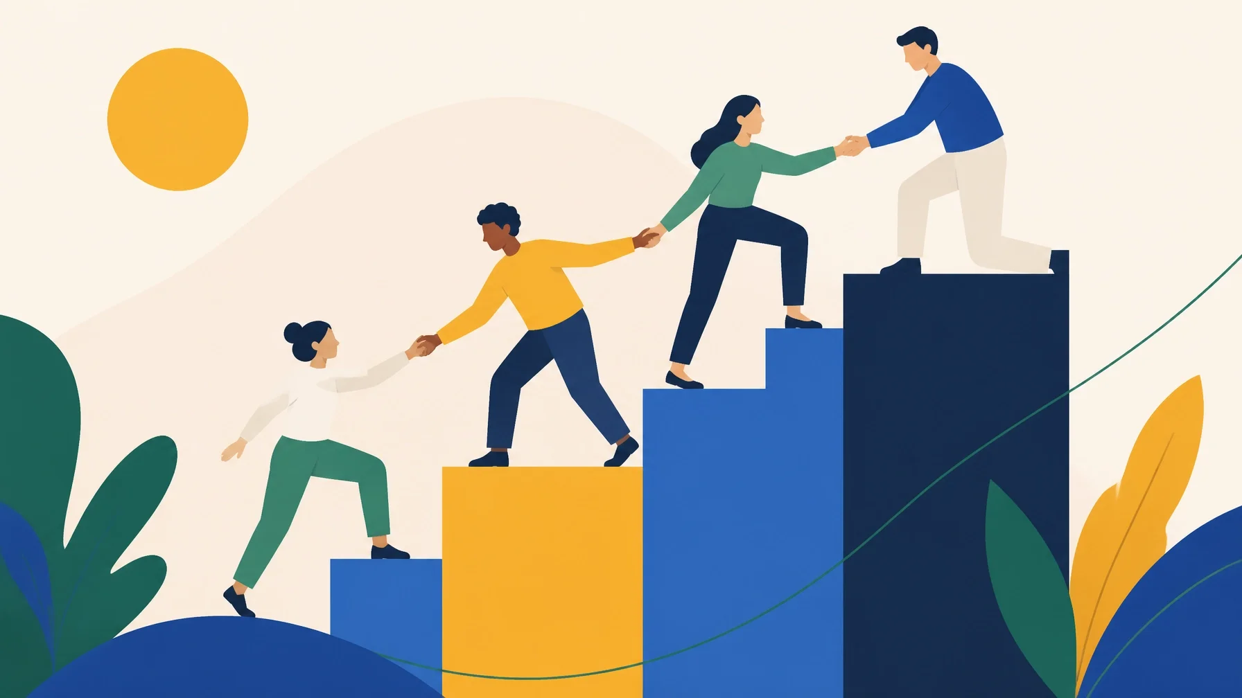 Minimalist modern illustration representing team collaboration and support