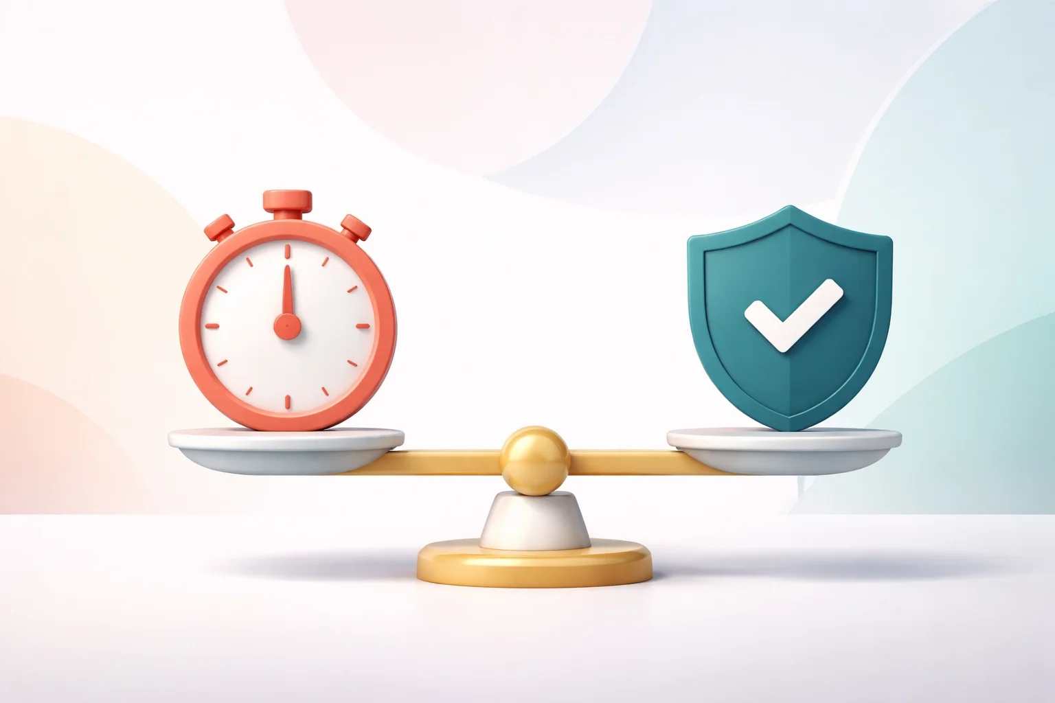 Balance scale comparing time tracking accuracy with compliance and security, representing reliable workforce time management.