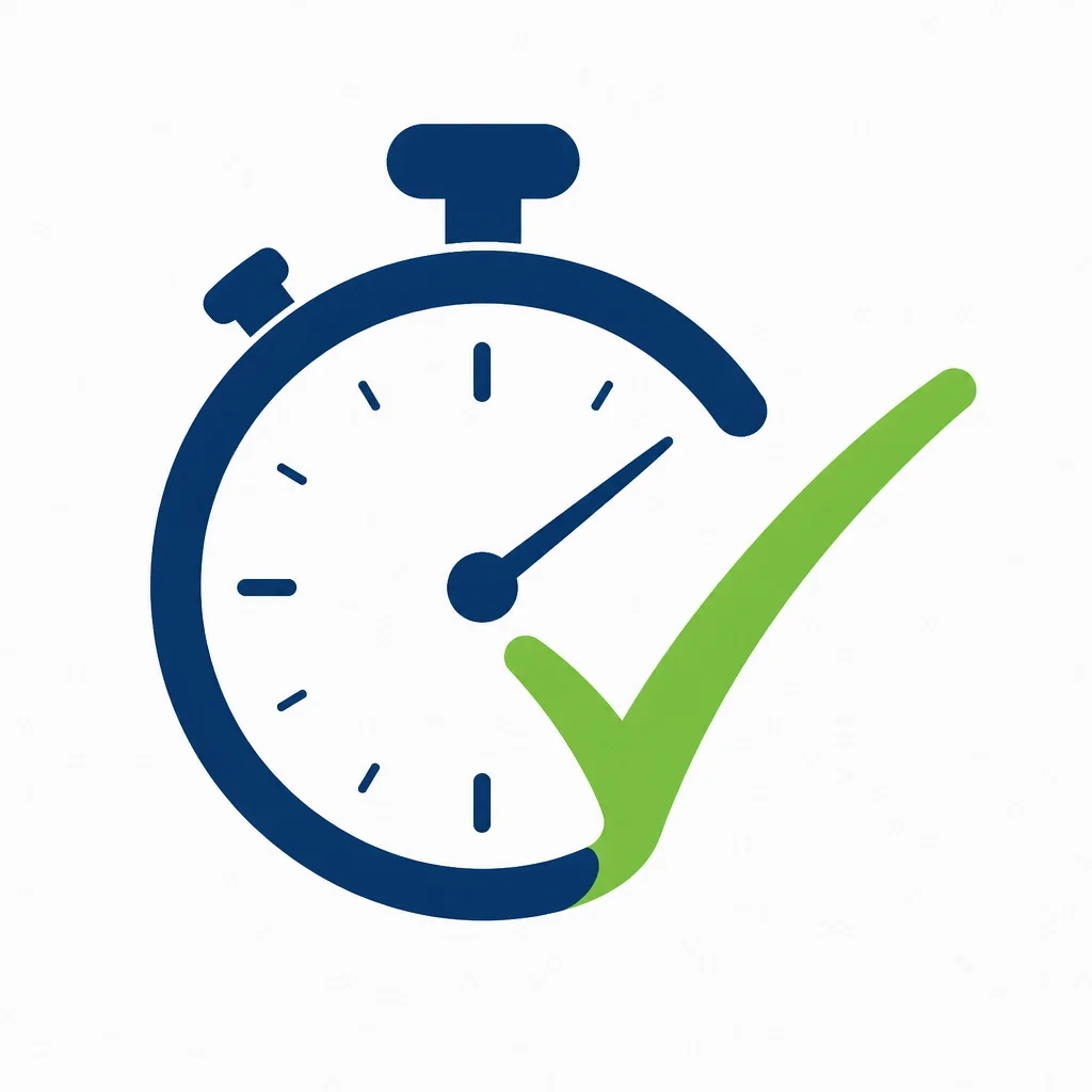 A minimalist clock merging into a checkmark, symbolizing the completion of time-bound goals