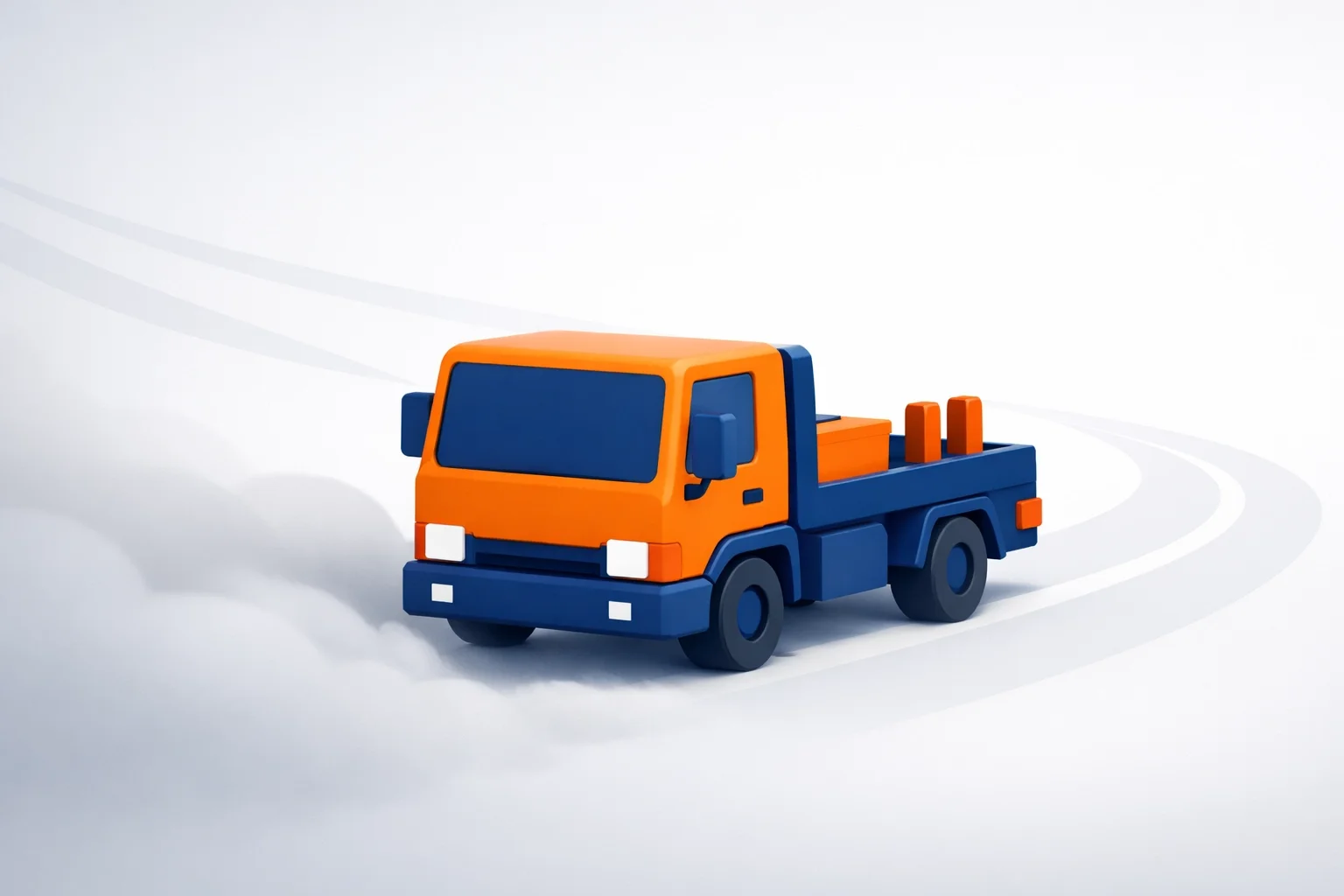 SEO alt text: Minimal 3D delivery truck illustration representing logistics, transportation, and field service operations.
