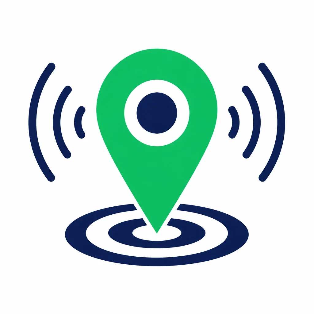 A minimalist map pin with a pulse signal, representing GPS verification and active tracking