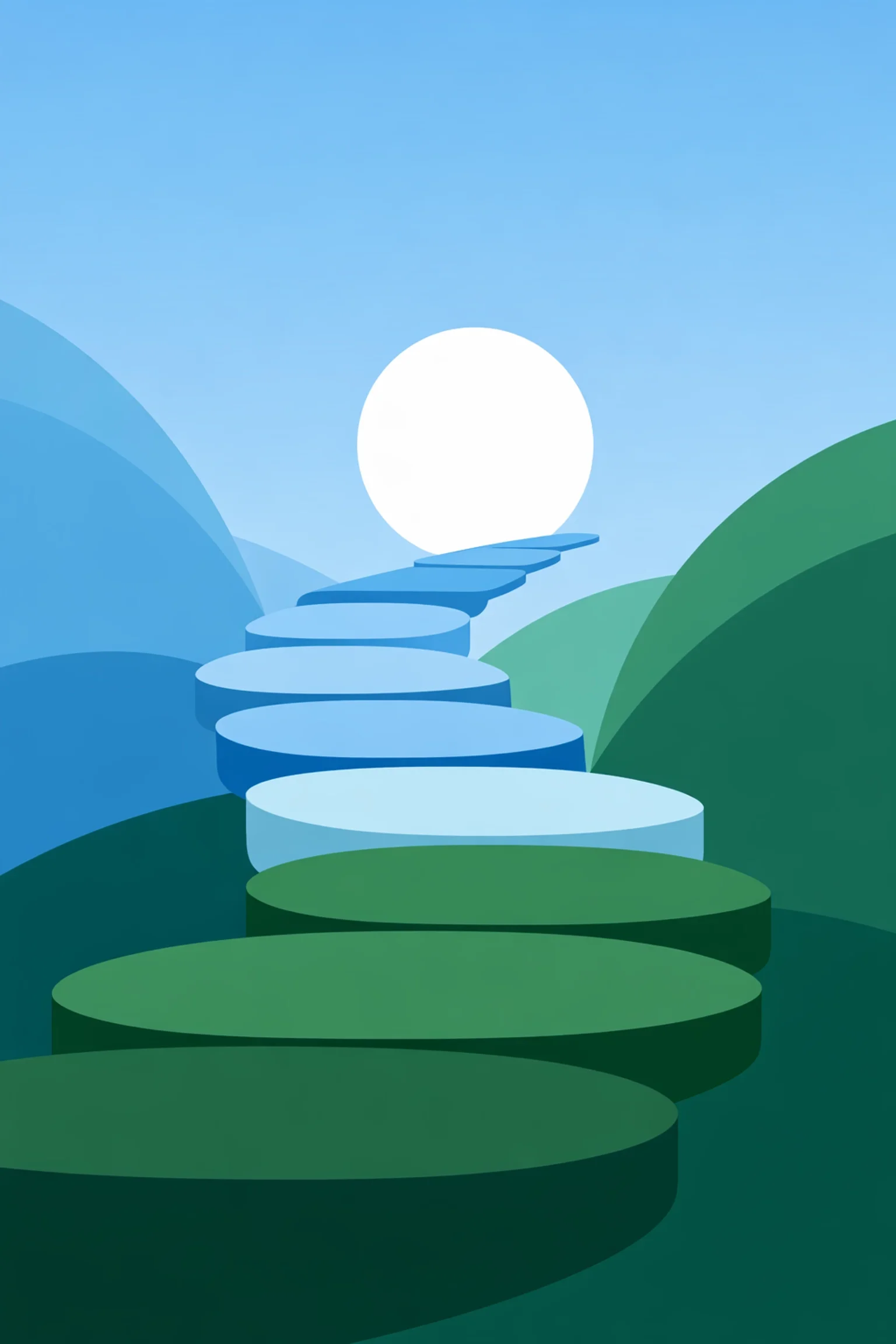 Stepping stone path leading upward toward a bright destination, symbolizing progress, clear direction, and achievable milestones.