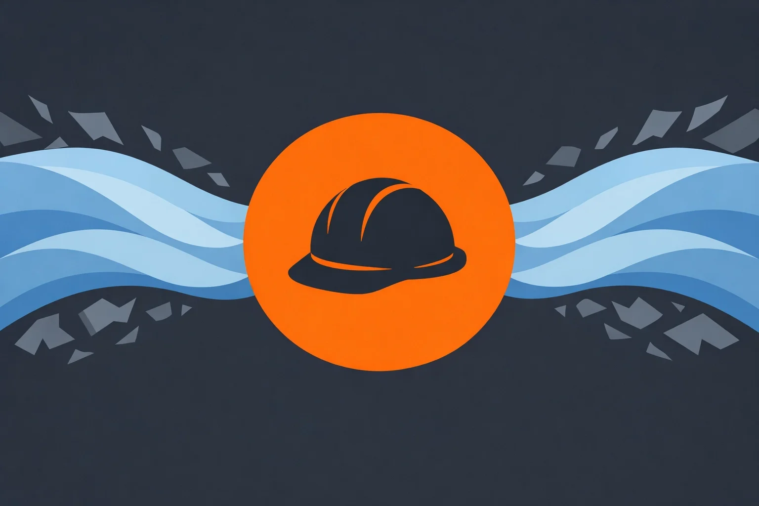 Construction hard hat with flowing lines representing streamlined operations, separation from inefficiency, and improved job site processes.