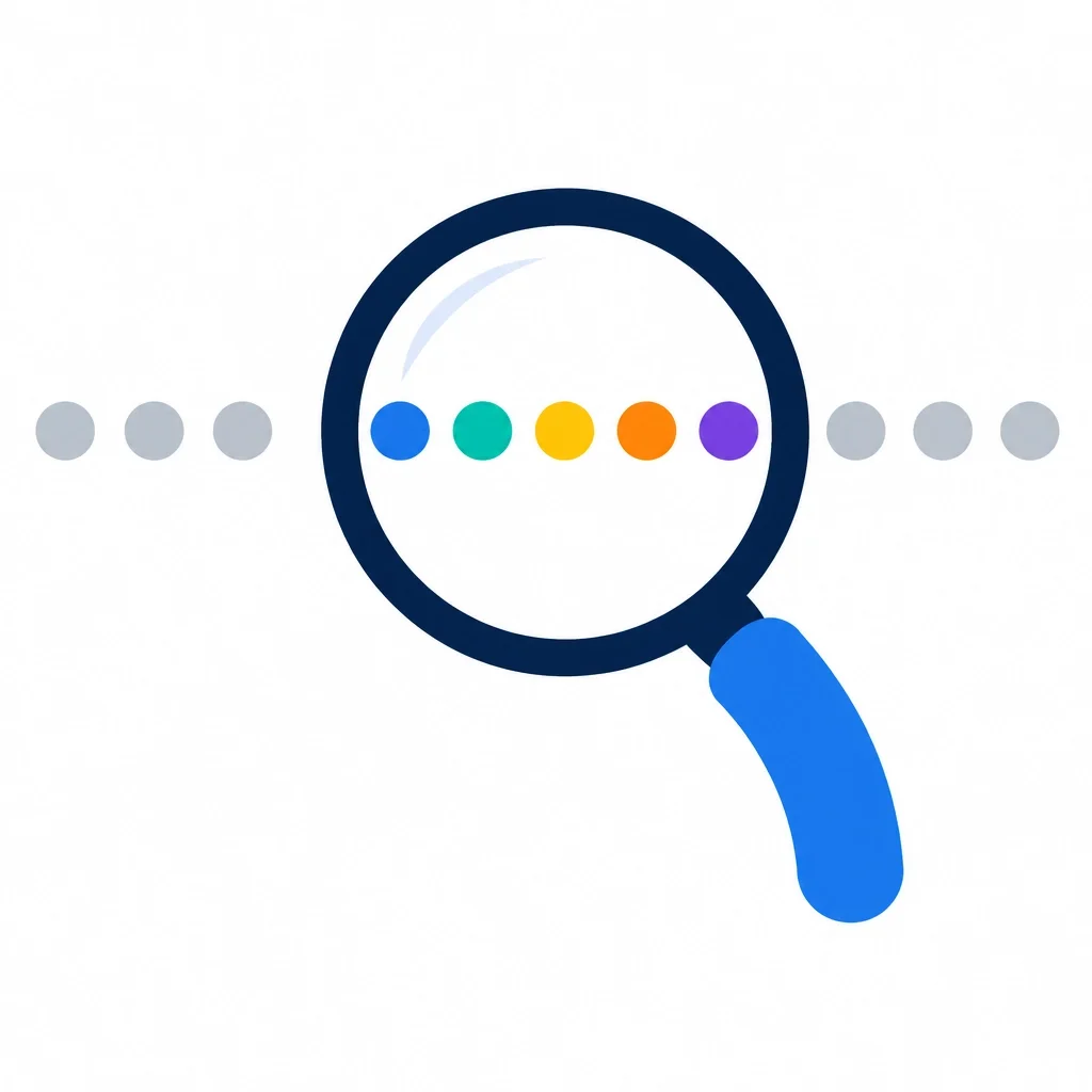 A stylized magnifying glass looking at data points that turn into bright colors.