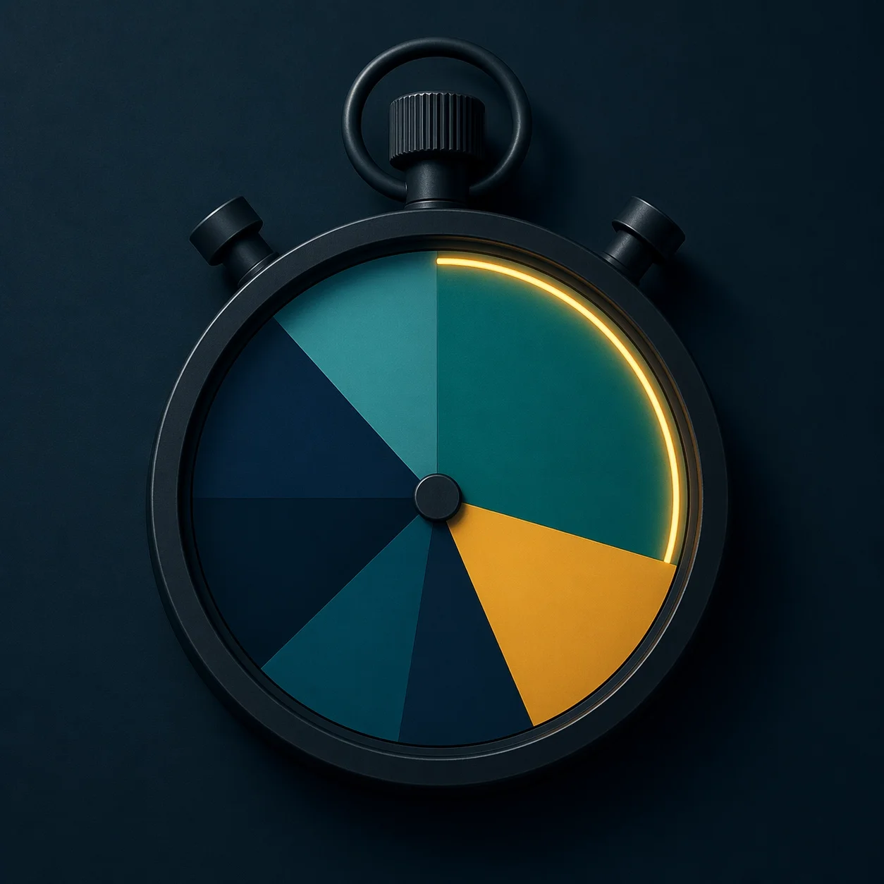 Segmented stopwatch with highlighted section, representing time allocation, tracking, and efficiency management.