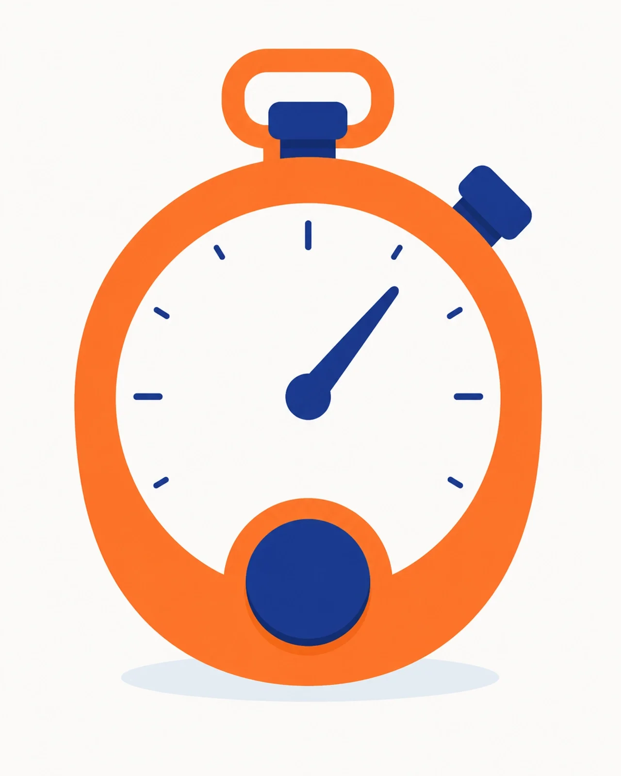 A minimalist orange and blue stopwatch with one large, clean button, symbolizing the simplicity of starting a task.