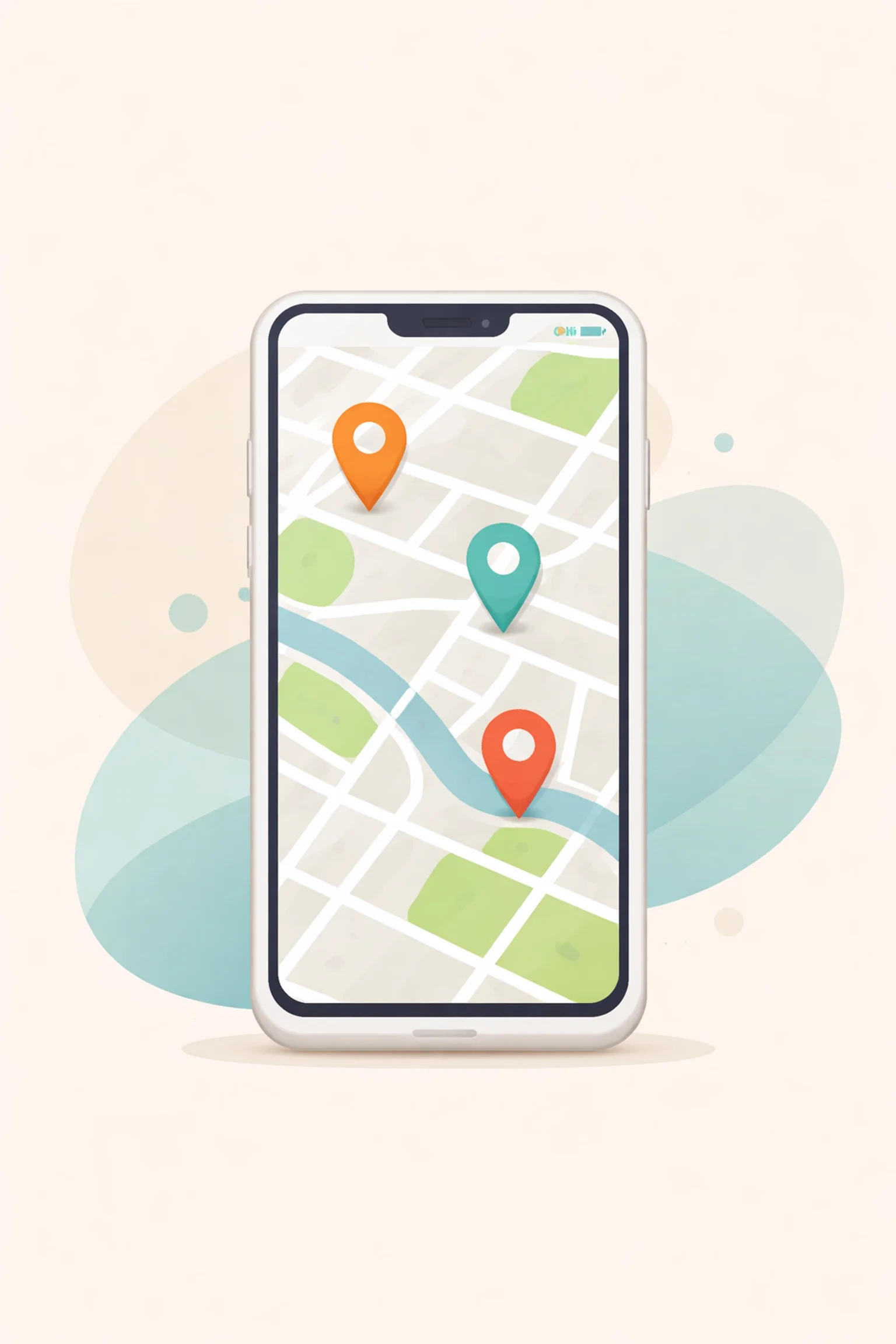 Mobile phone displaying a map with multiple GPS location pins, representing real-time employee location tracking and job site visibility.