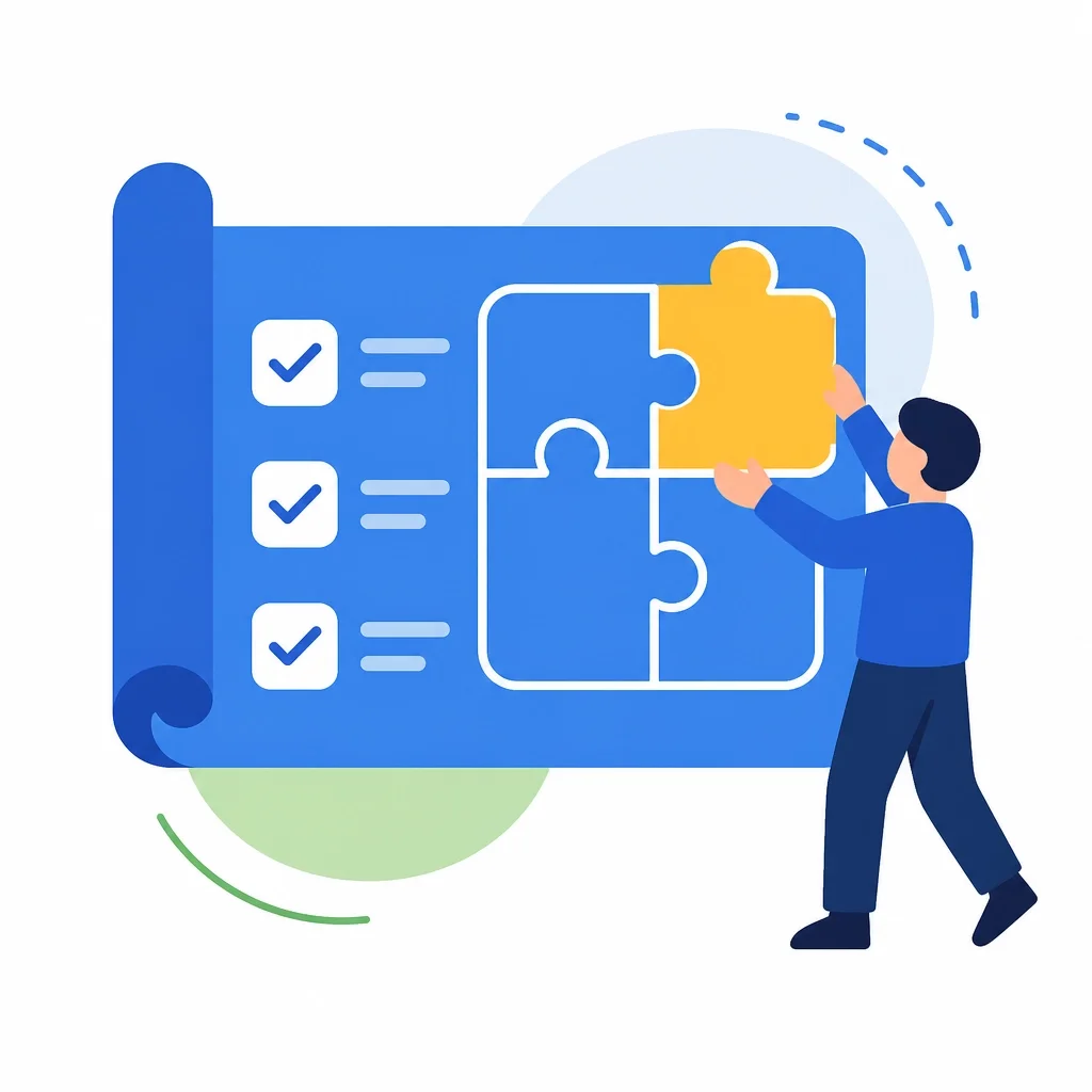 A minimalist blueprint and checklist illustration representing standardized success.