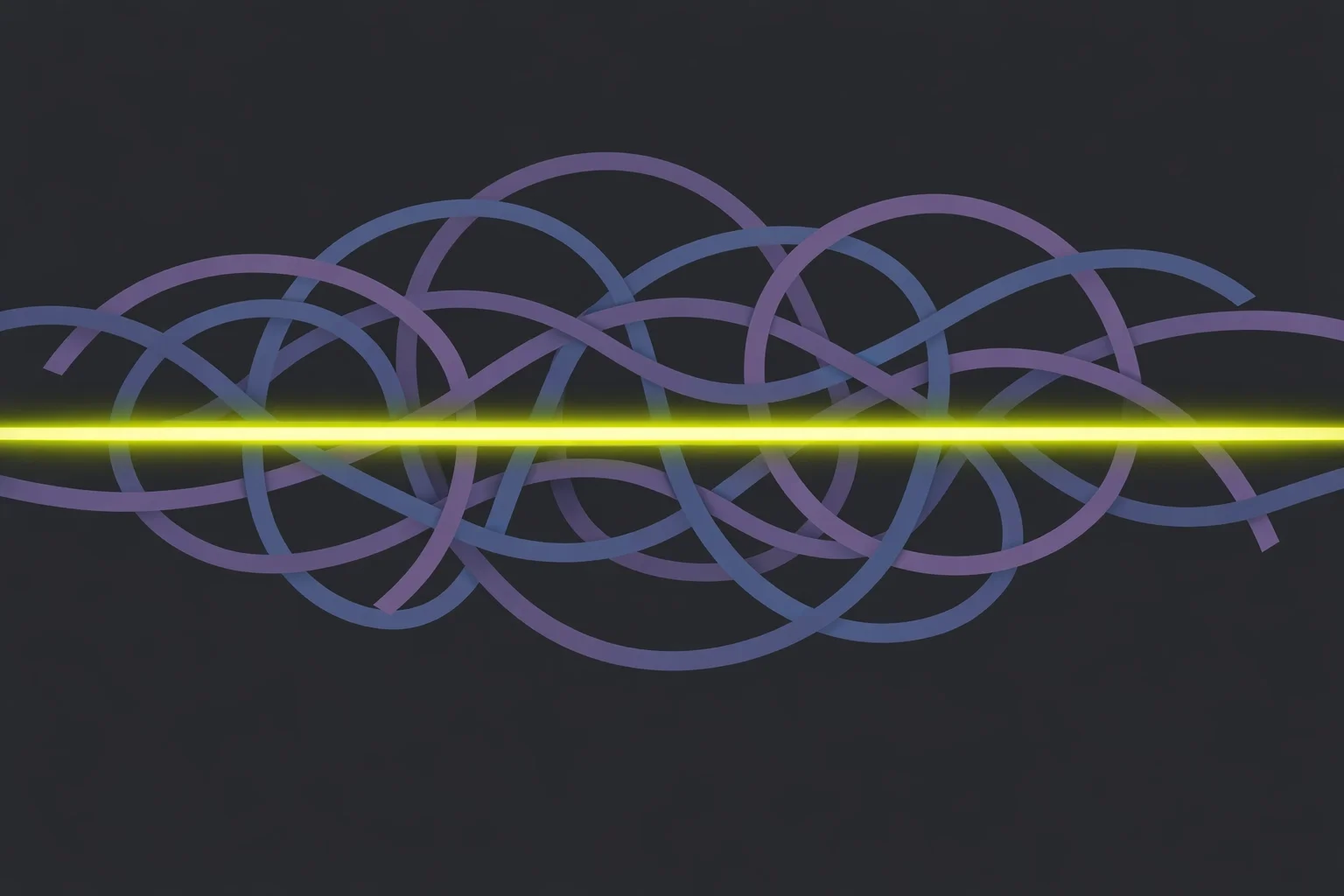 Messy tangled lines contrasted with a straight glowing line cutting through, symbolizing simplifying complexity and creating clarity.
