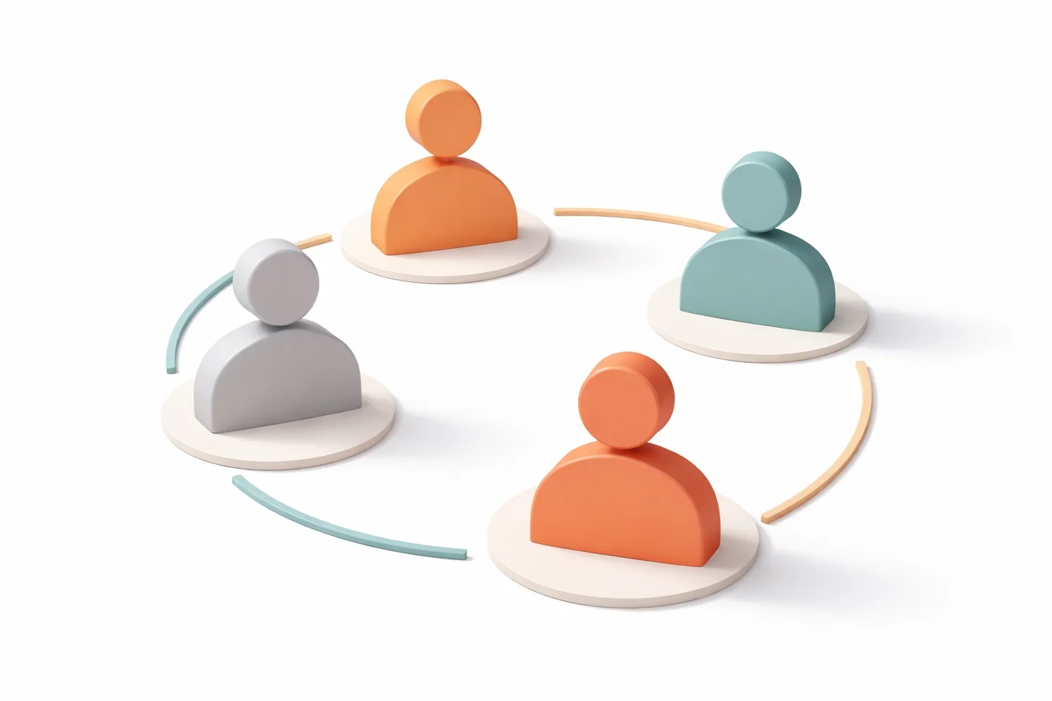 Minimal illustration of connected team members in a network circle, symbolizing collaboration, accountability, and shared visibility.