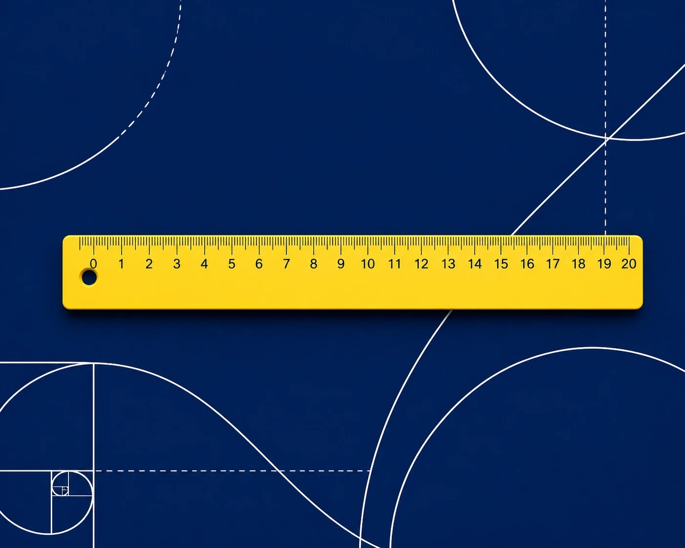 Yellow ruler over blueprint-style background with geometric curves, symbolizing precision, measurement, and data-driven planning.