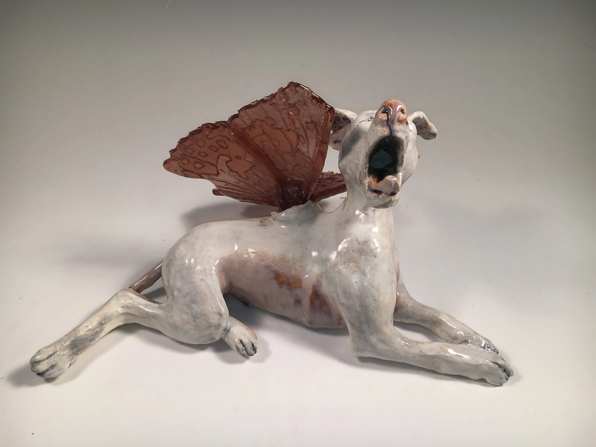 In the moment, she wished he could live forever.
Ceramic, cast glass
14x10x6"
2019