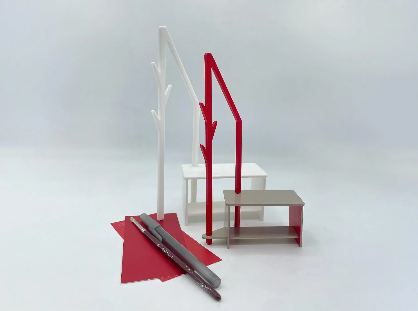 Scale Mockups for &lsquo;Lucia&rsquo;.
Swedish inspired coat rack and bench.