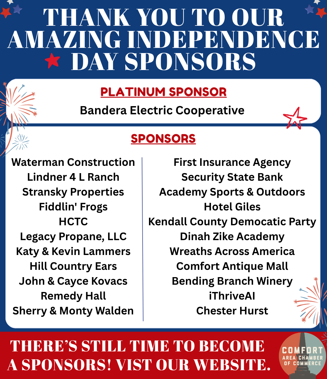 List of Sponsors for the 4th of July Celebration