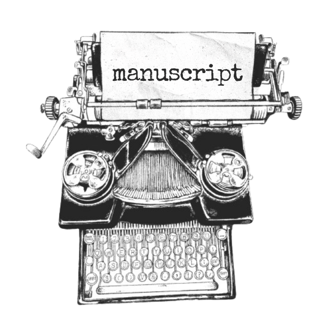 A vintage typewriter with a sheet of paper that has the word "manuscript" typed on it.