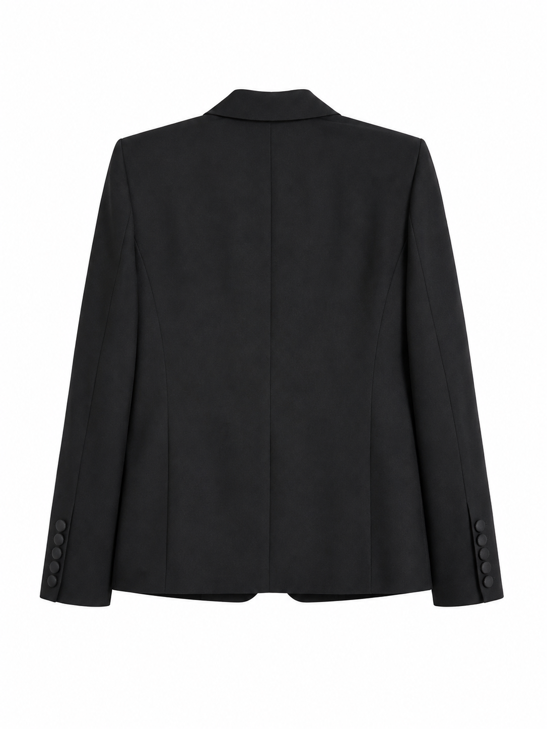 Saint Laurent Le Smoking tuxedo jacket — back view of sharp-shouldered tailoring